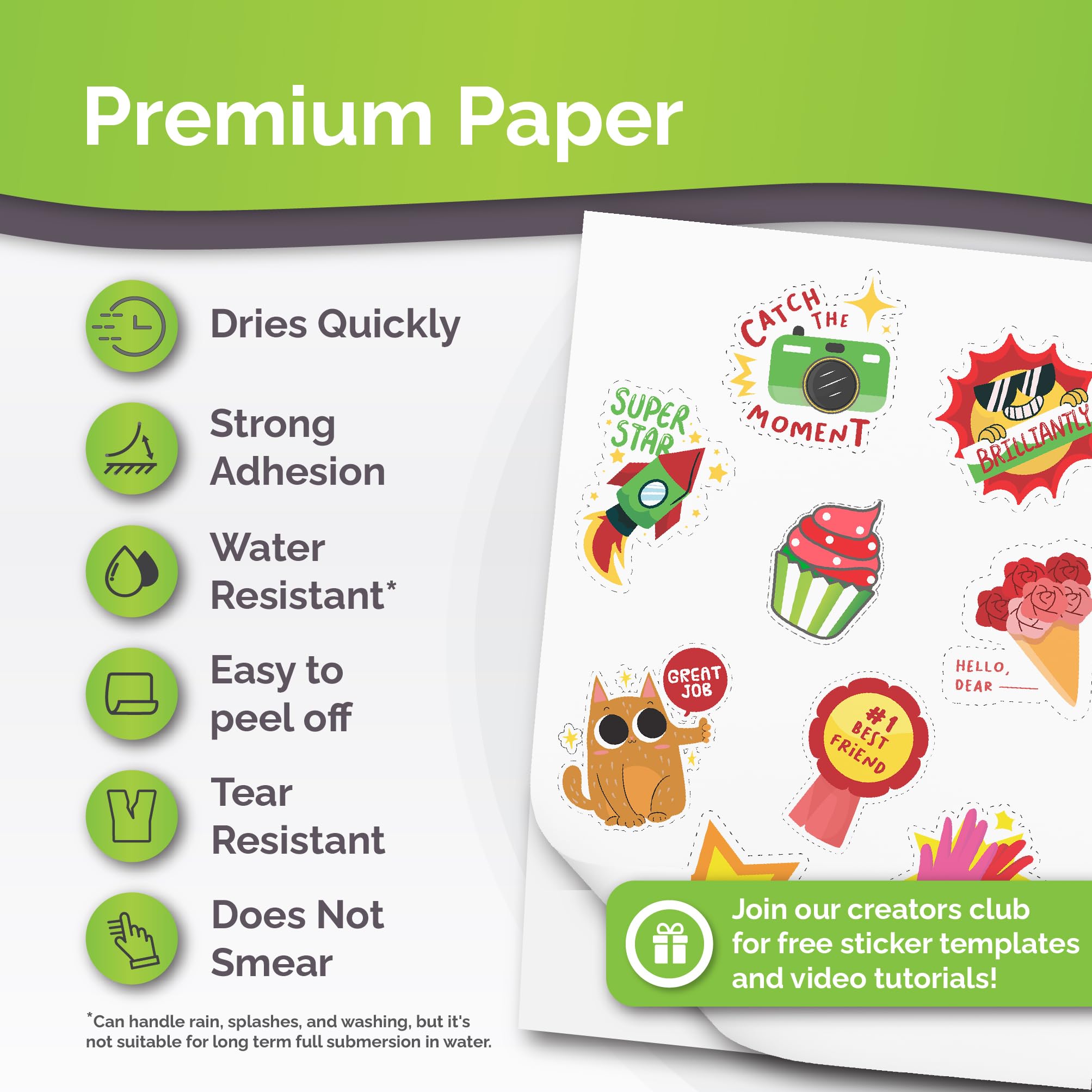 Premium Printable Vinyl Sticker Paper for Inkjet Printer - 34 Sheets Self-Adhesive Sheets Matte White Water-Resistant, Dries Quickly Vivid Colors, Holds Ink Well - Tear Resistant
