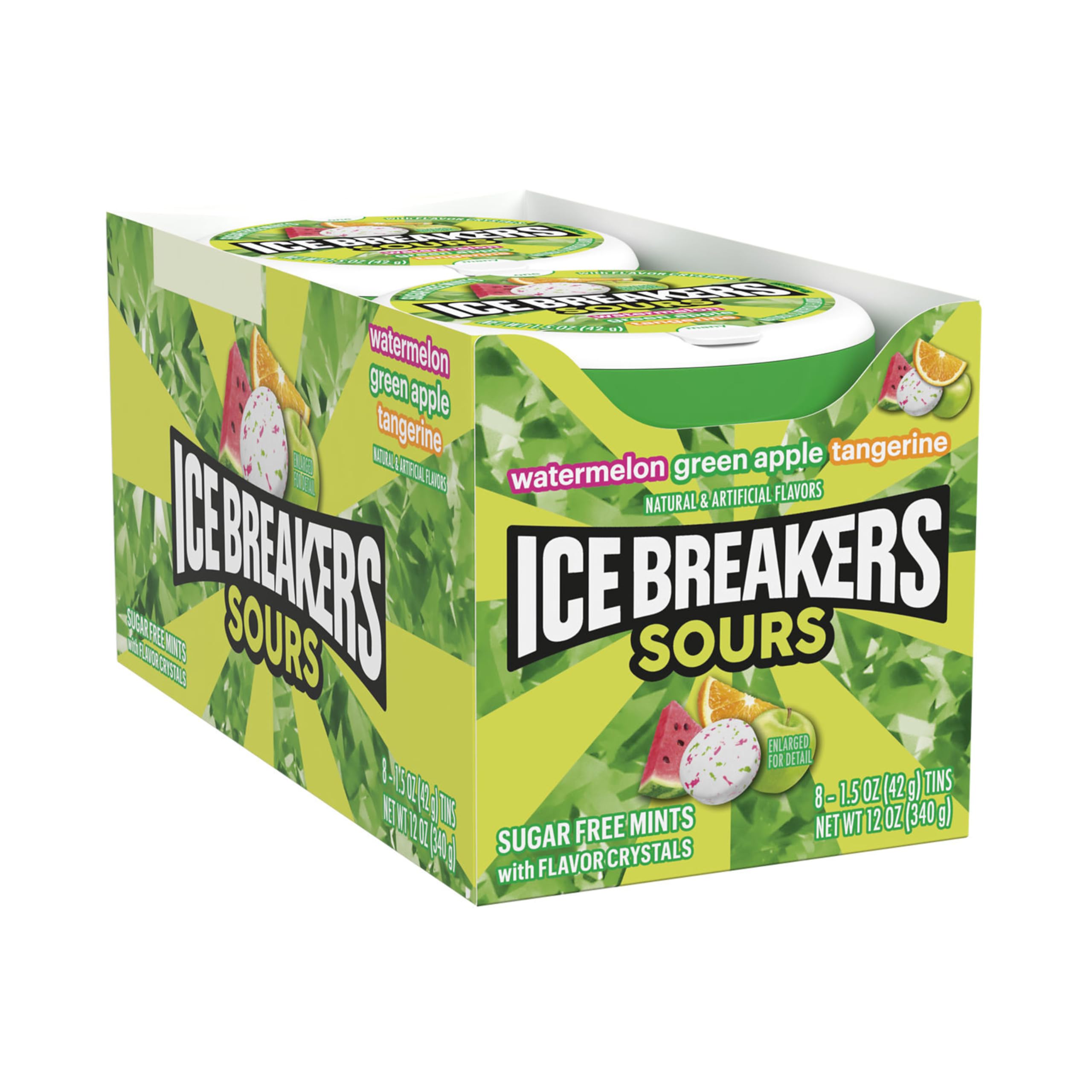 ICE BREAKERS Sours Assorted Fruit Flavored Sugar Free Mints Tins, 1.5 oz (8 Count)
