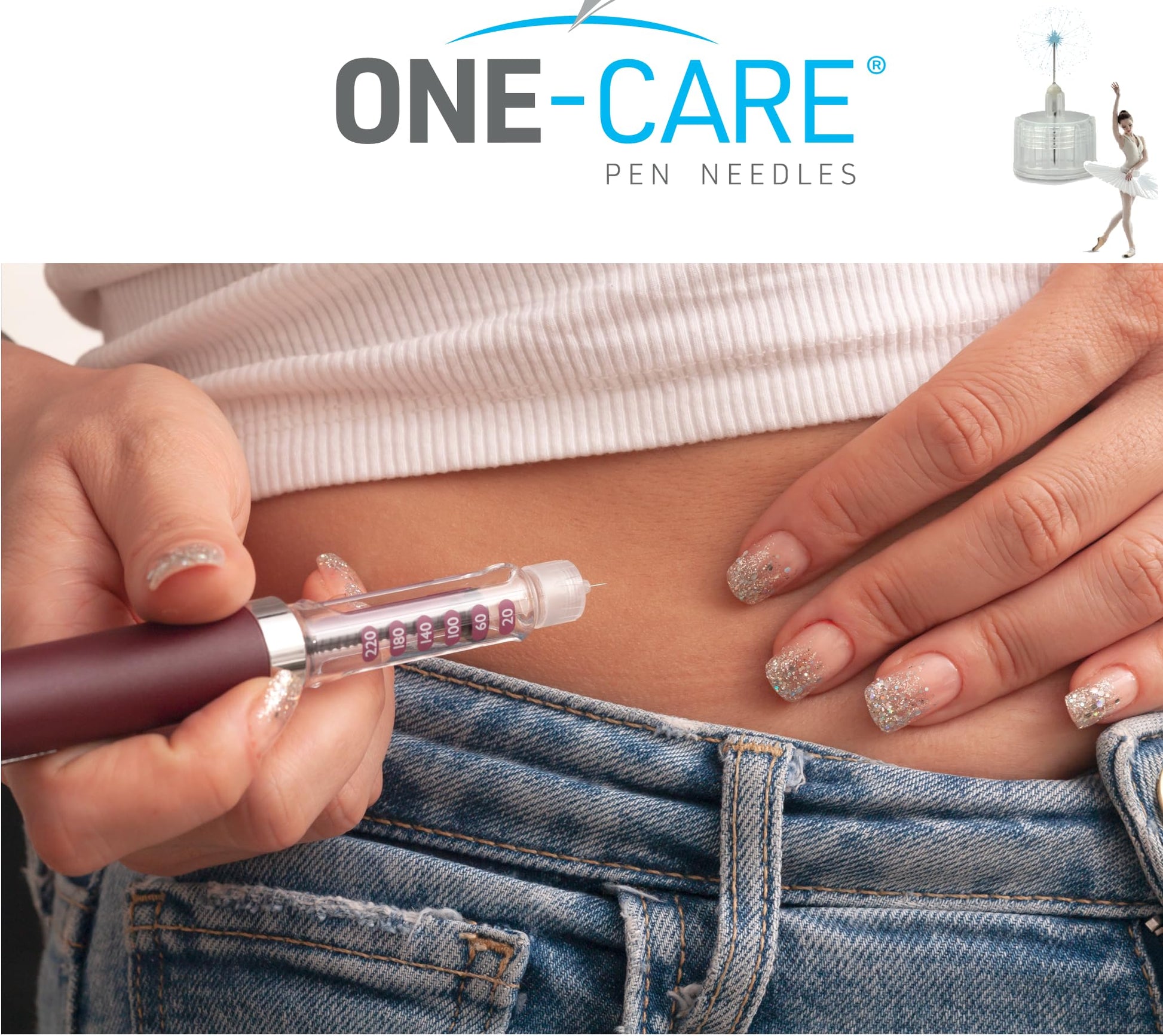 ONE-CARE Pen Tips 31G x 5/32’’ (4mm), Universal Fit, Optimal Skin-Contact for Comfort, Sterile, 100/bx