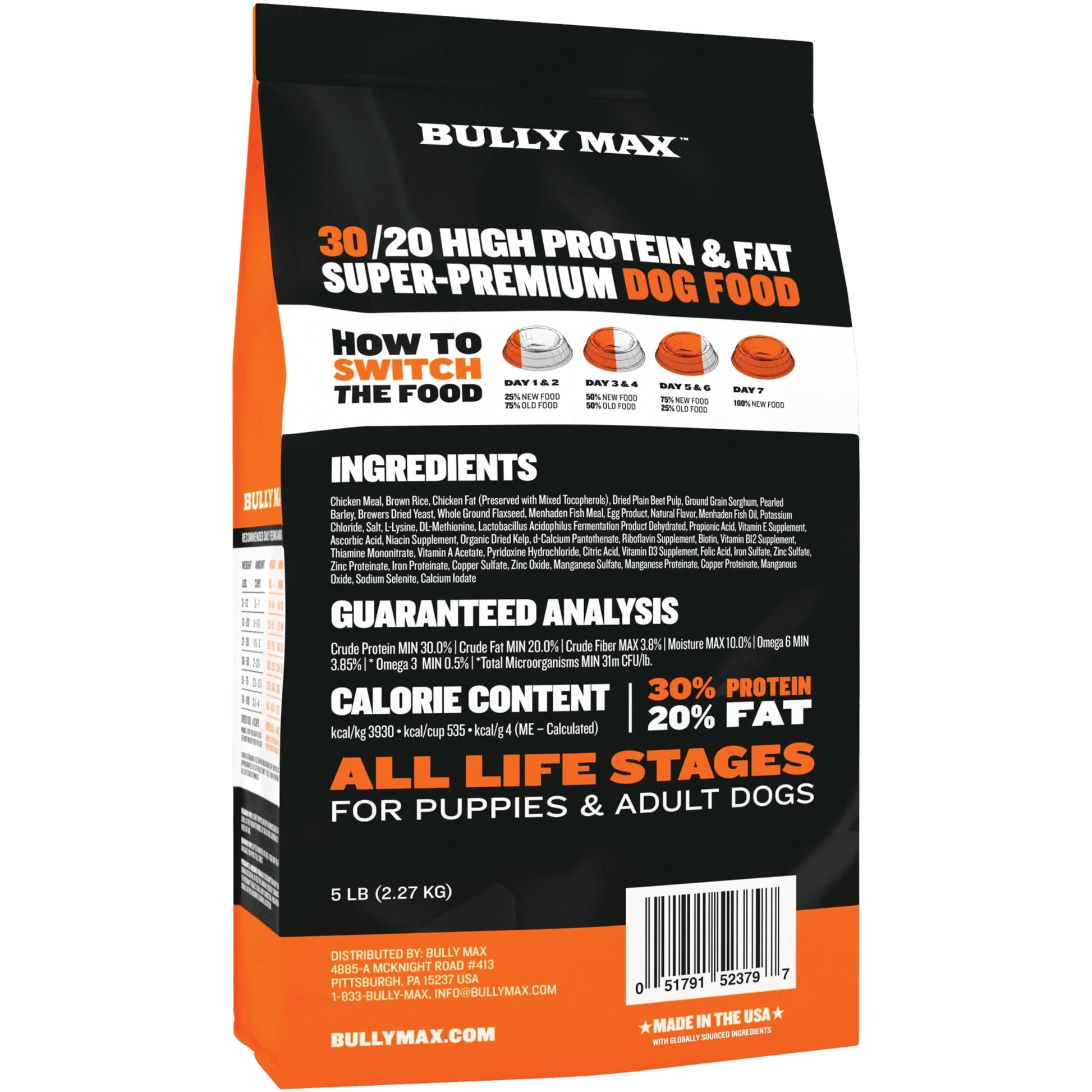 Bully Max Dry Dog Food for Adults & Pupppies - High Protein & Fat for Muscle & Weight Gain - High Performance Dog Food Supplements - Small & Large Breed Dogs (535 Calories Per Cup), Chicken, 5lb Bag