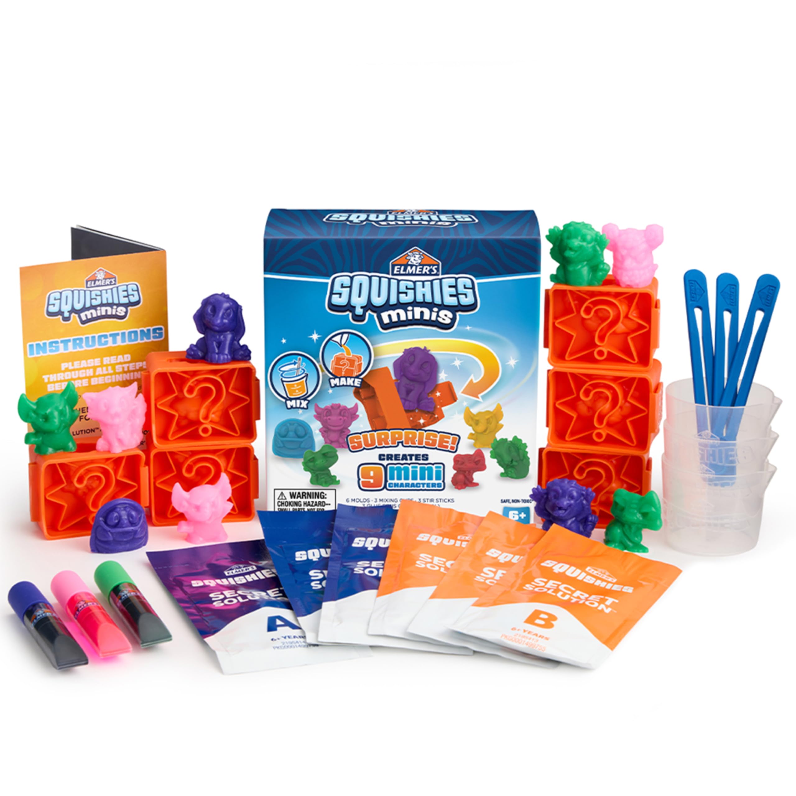 Elmer's Squishies Kids’ DIY Activity Kit, Create 4 Mystery Characters, 24 Piece Kit for Ages 6 and Up, Perfect for Stress Relief and Sensory Play