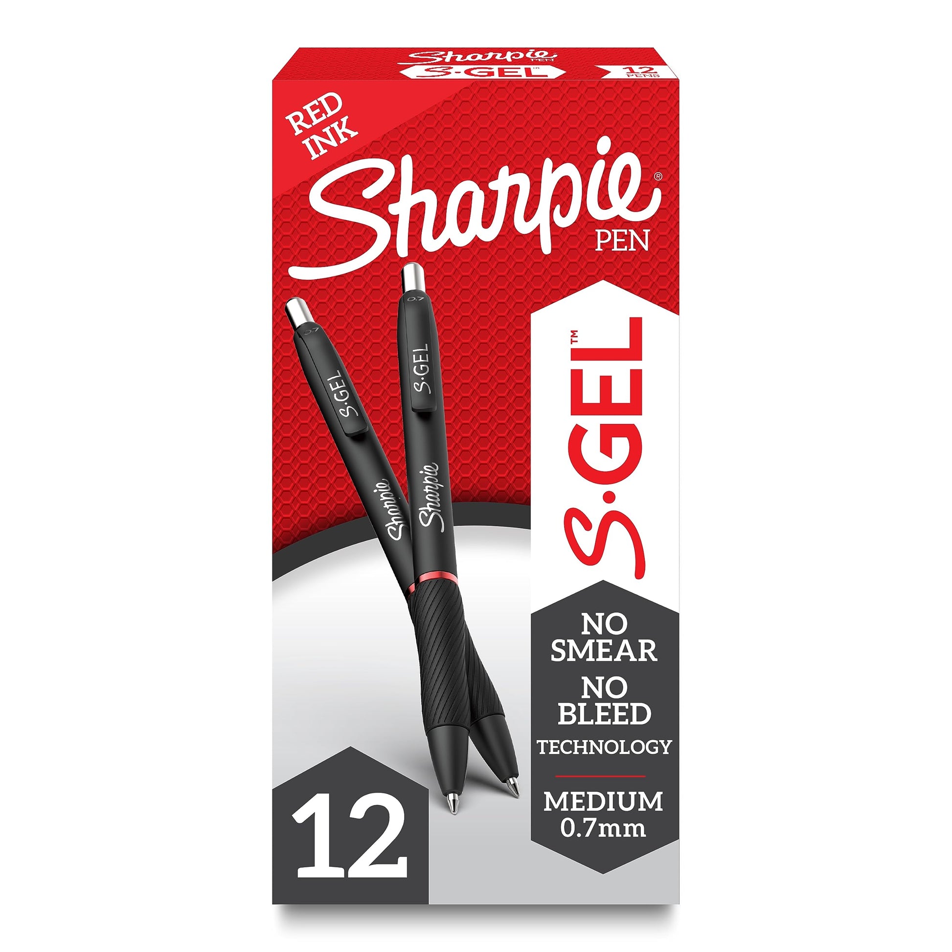 Sharpie S-Gel, Gel Pens, Medium Point (0.7mm), Red Ink Gel Pen, 12 Count
