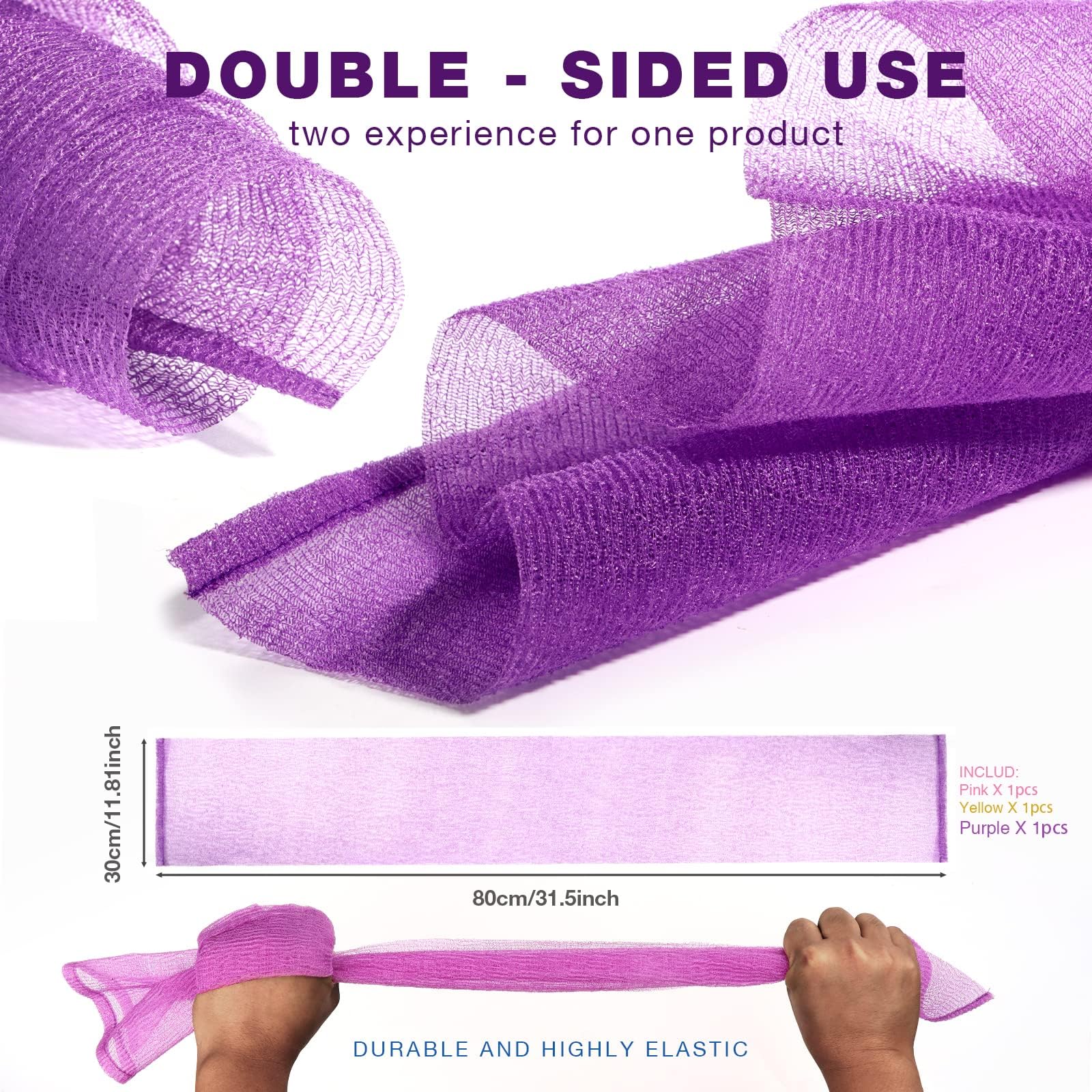 RIUOTA 3 Pieces Exfoliating Washcloth Shower Towel African Net Sponge Japanese Wash Cloth Face Exfoliating Sponge Loofah Exfoliating Body Scrubber for Body Exfoliation