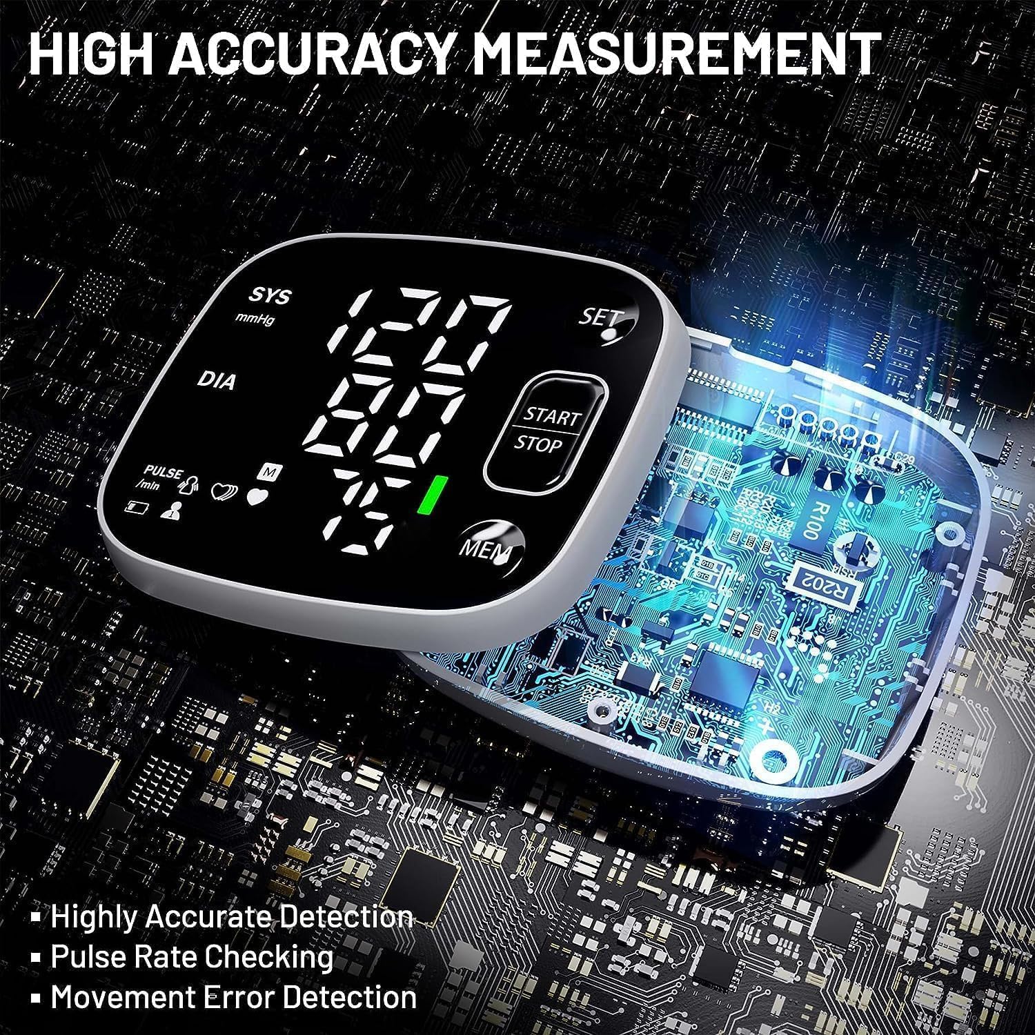 Oklar Blood Pressure Monitors for Home Use Rechargeable Wrist Digital BP Machine Cuff with LED Backlit Display, Voice Broadcast, 240 Memory Storage for 2 Users with Carrying Case