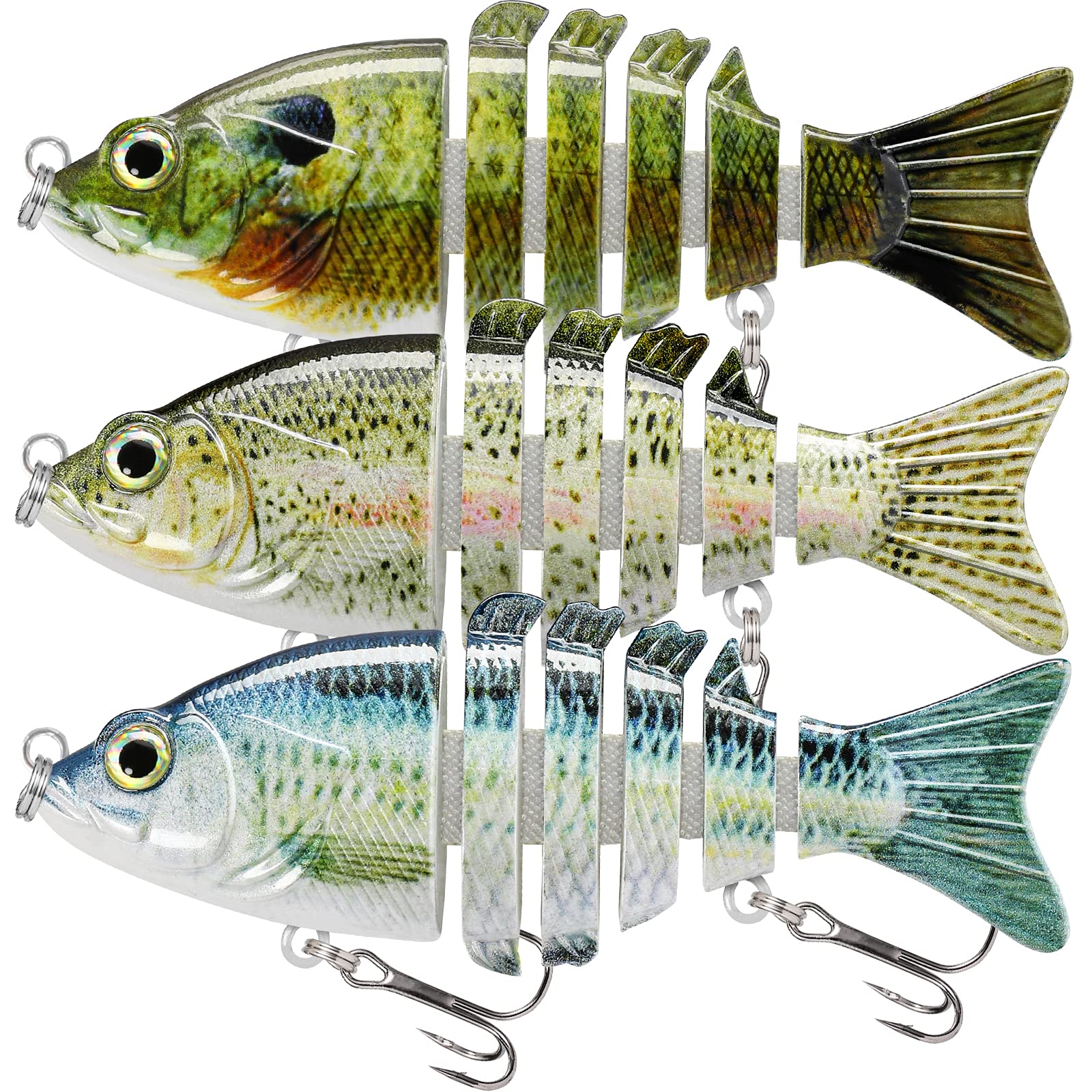 TRUSCEND Angelköder für Barsch & Forelle, Swimbait für Barschangeln, segmentiert, mehrgliedrig, Swimbait, langsam sinkend, Schwimmköder für Süß- und Salzwasser, Angelzubehör, Köder-Set, Geschenke, Wobbler