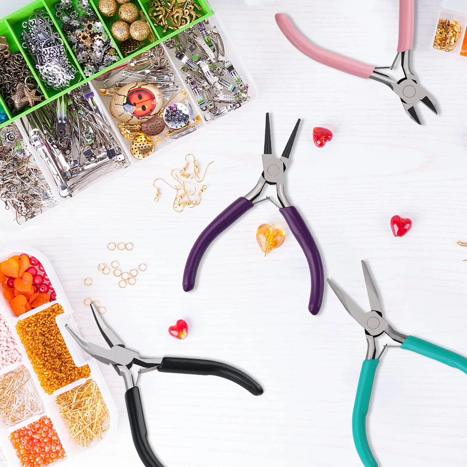 URSKYTOUS 4Pcs Jewelry Pliers Set Jewelry Making Pliers Tools Kit Include Jewelry Making Needle Nose Chain Nose Round Bent Pliers Wire Cutter for Bracelet Beading DIY Craft Jewelry Making Supplies