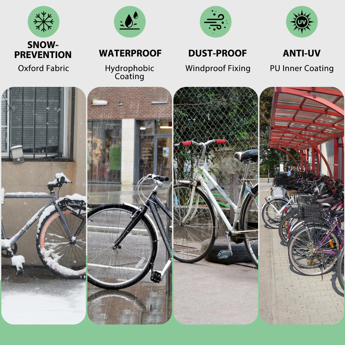 Topcrown Bike Cover Waterproof Outdoor Storage for 1/2/3 Bikes, Bicycle Cover Rain Sun UV Dust Wind Proof with Storage Bag for Mountain Road Bike/Ebike (210D Black+Green, XL Size for 1 bike)