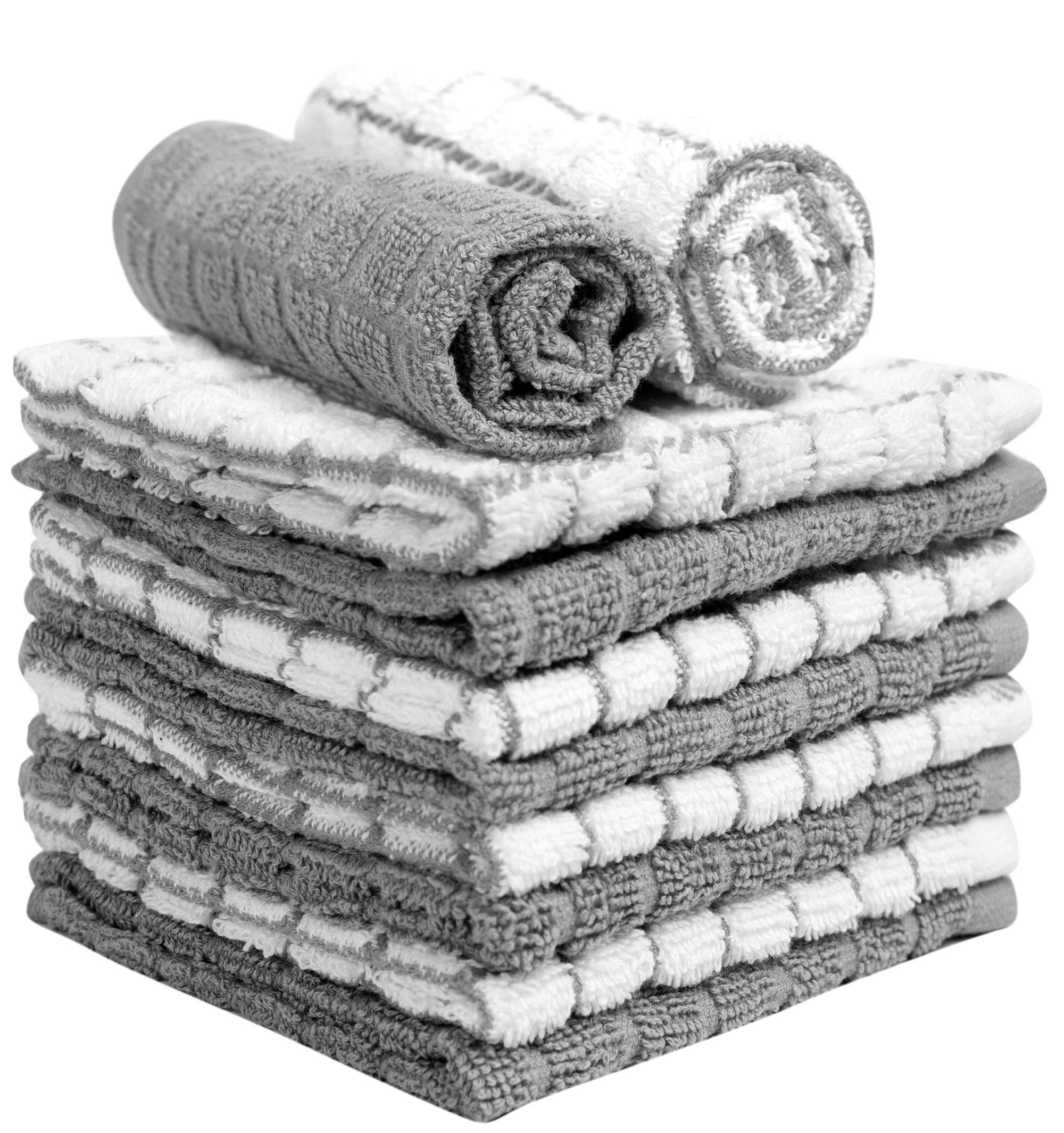 Bumble Dish Cloths (8 Pack) - 100% Cotton Dish Rags & Kitchen Washcloths for Washing Dishes | 12" x 12" | 405 GSM | Gray