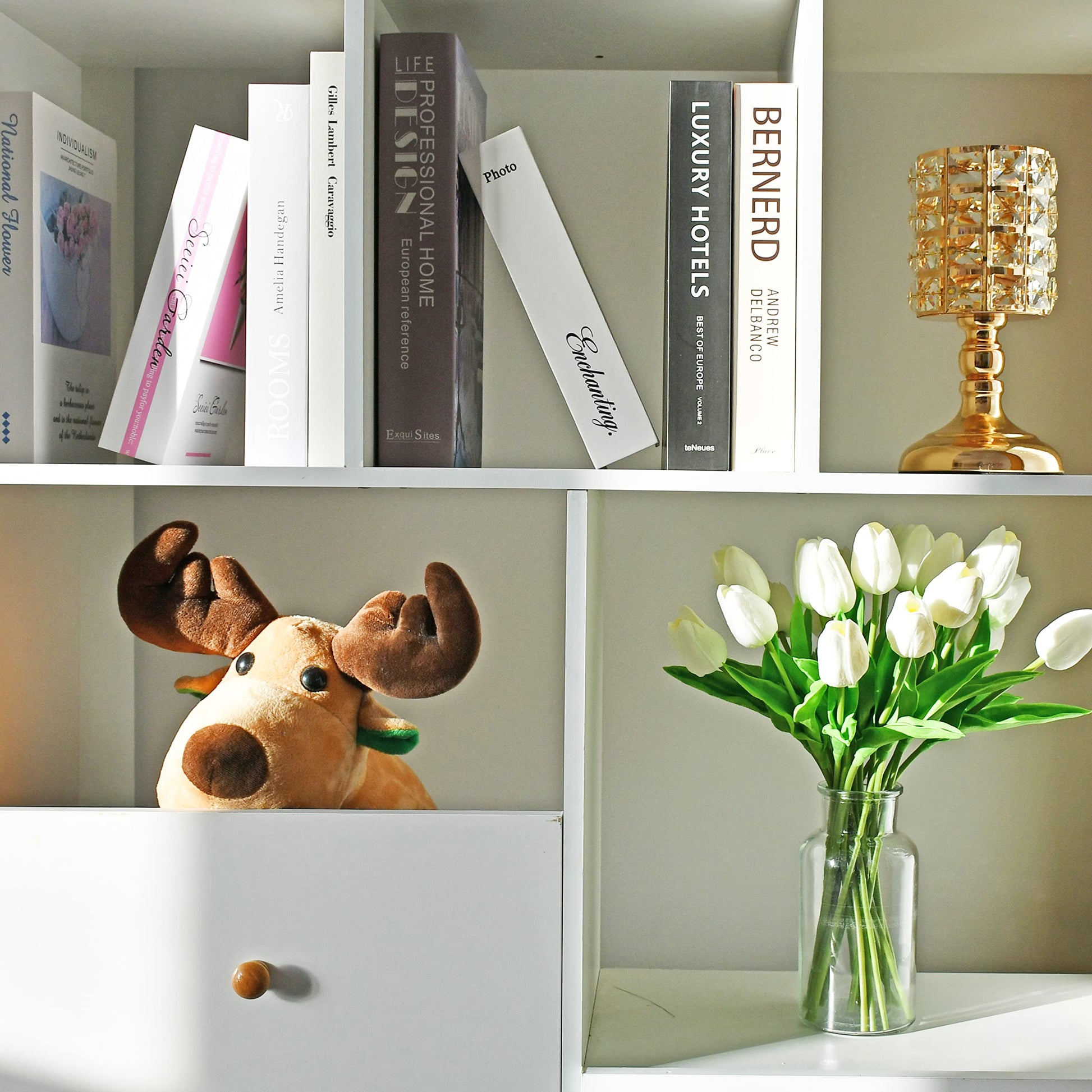 Mandy's Artificial Tulips 20 Stems White PU Faux Flowers for Wedding Home Decor 13.5 Inch