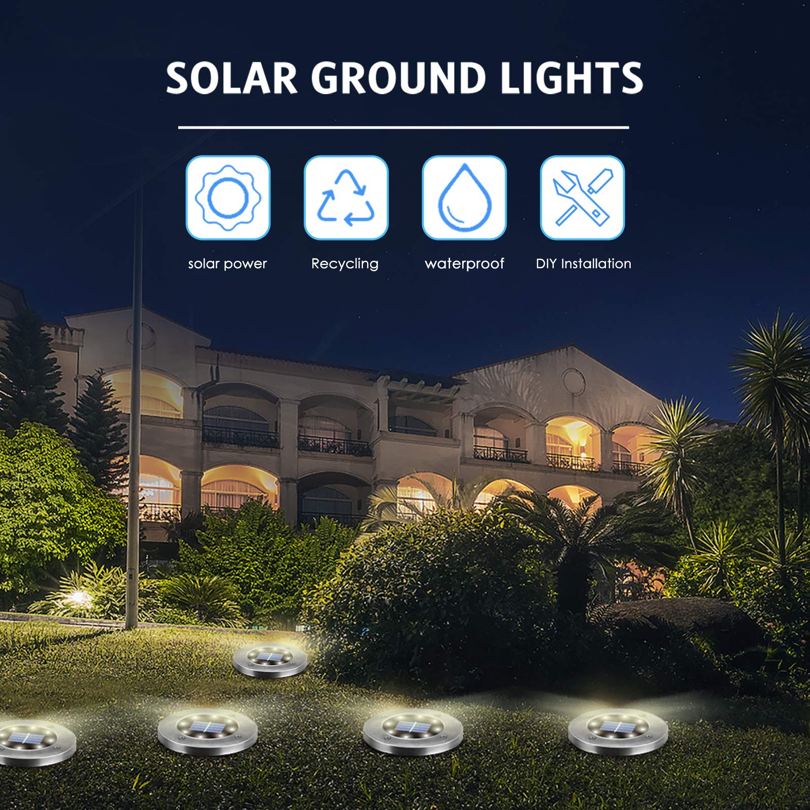 Solar Lights Outdoor 12 Pack, Solar Garden Outdoor Waterproof Pathway Lights Bright In-Ground Light Outdoor Lighting Decor for Lawn, Patio, Yard, Driveway, Step and Walkway White Light