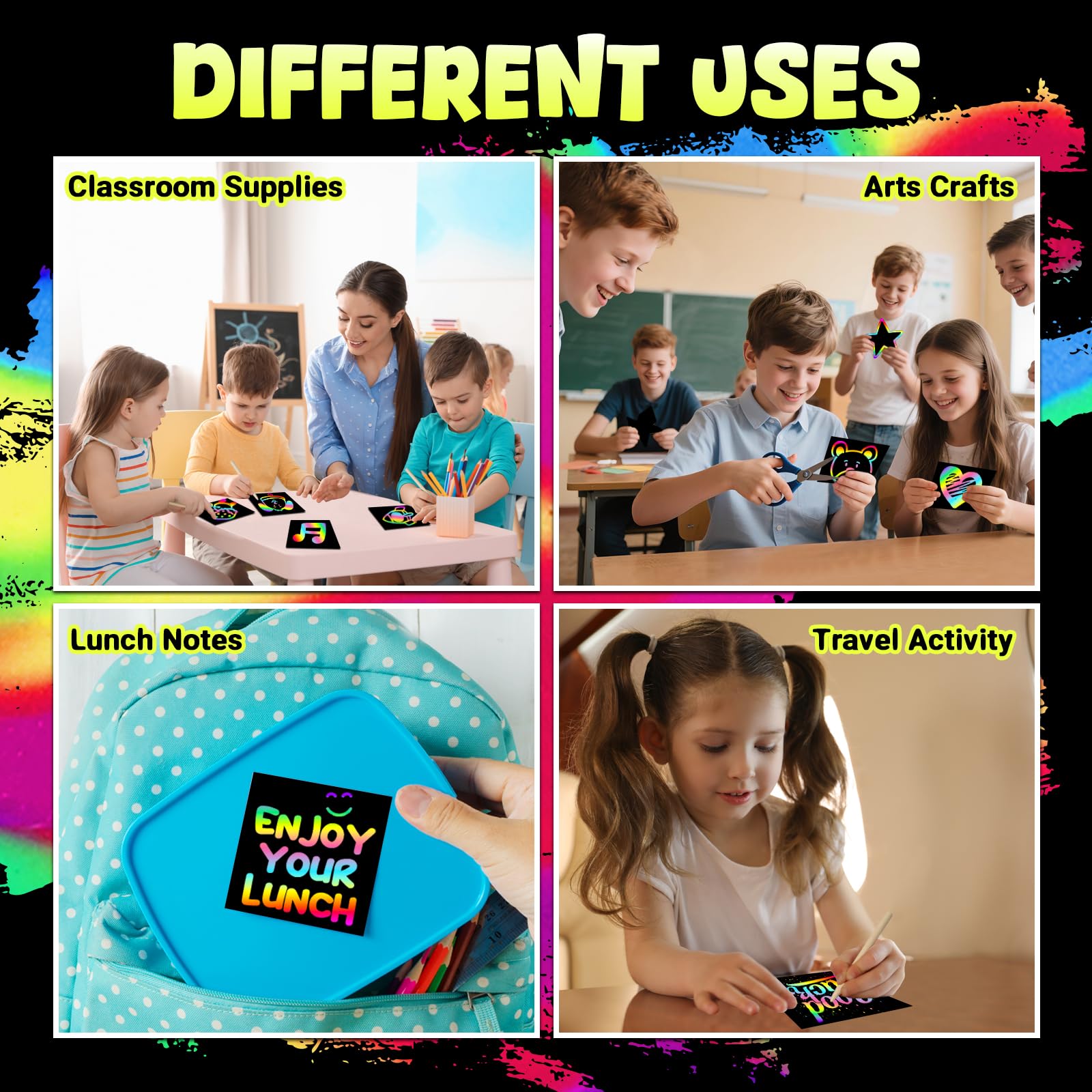 ZMLM 165 Rainbow Scratch Paper Art Crafts Mini Notes Kids Gifts 4 5 6 7 8 9 10 Years Old Girls Boys Students Teens Classroom Prizes School Supplies Birthday Party Travel Toy Activity