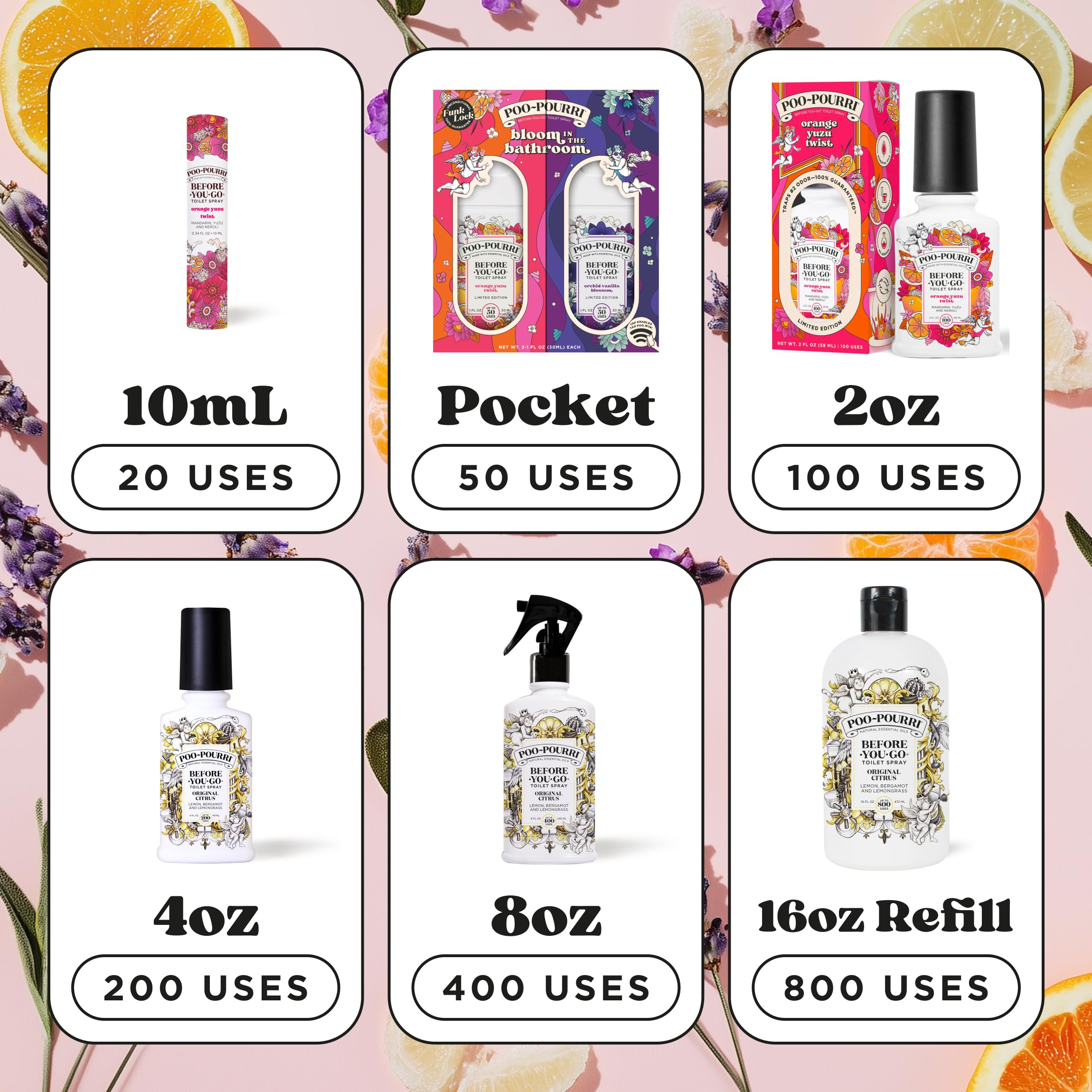 Poo-Pourri Before-You-Go Toilet Spray, Travel Essentials, .34 Fl Oz, In A Pinch Variety 3 Pack, Each Up to 20 Uses, On-The-Go Bathroom Odor Deodorizer with Essential Oils, TSA Approved Size, 2 Scents