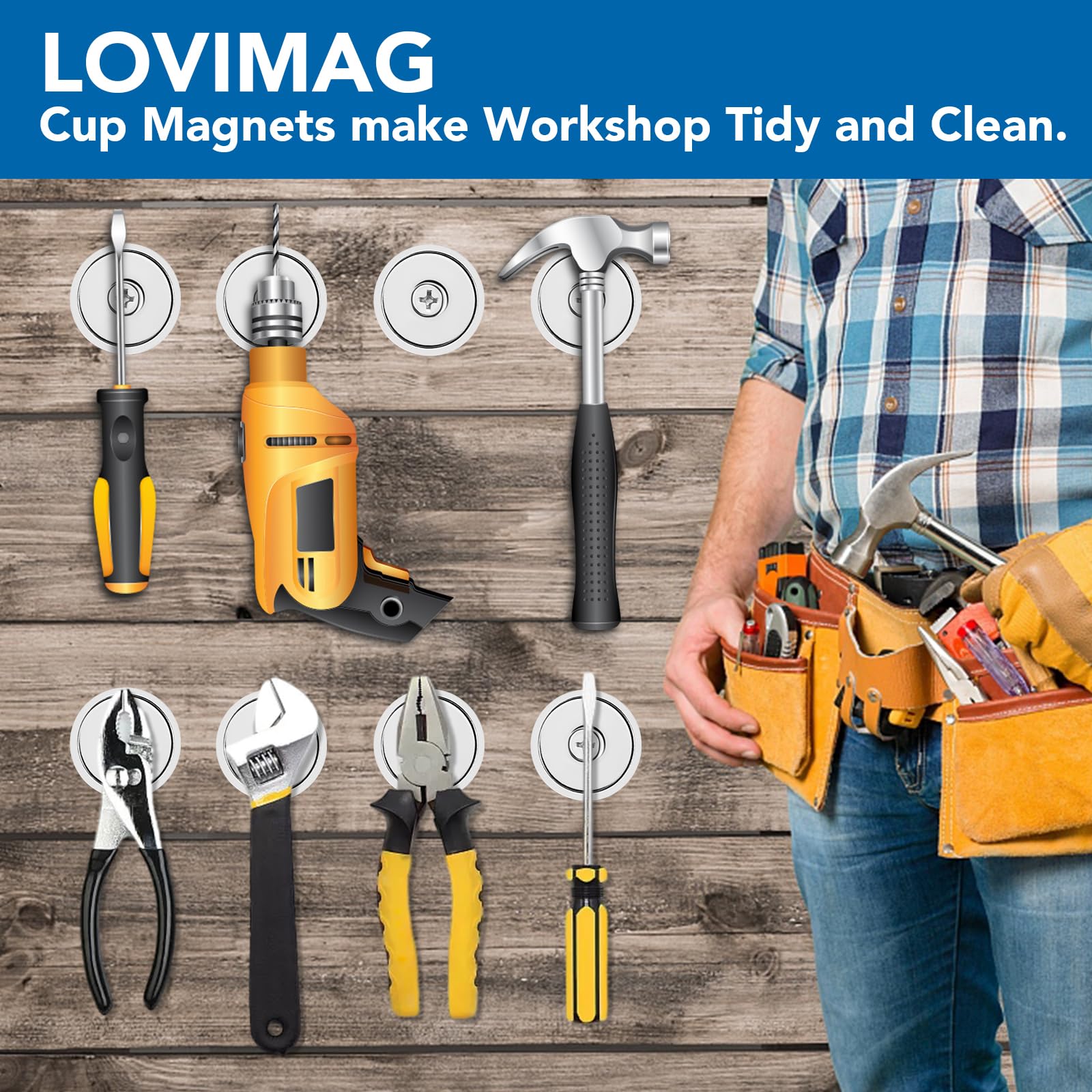 LOVIMAG Strong Magnets, 150lb+ Waterproof Strong Neodymium Cup Magnets with Screws for Wall Mounting,Rare Earth Magnet with Holes for Holding Tools Lifting, Hanging(Silver, 6 Pack)