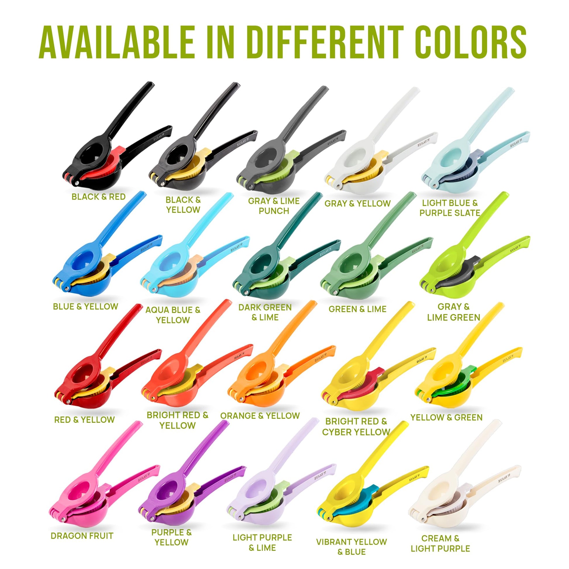 Zulay Kitchen Metal 2-in-1 Lemon Squeezer - Sturdy Max Extraction Hand Juicer Lemon Squeezer Gets Every Last Drop - Easy to Clean Manual Citrus Juicer - Easy-Use Lemon Juicer Squeezer - Yellow/Green