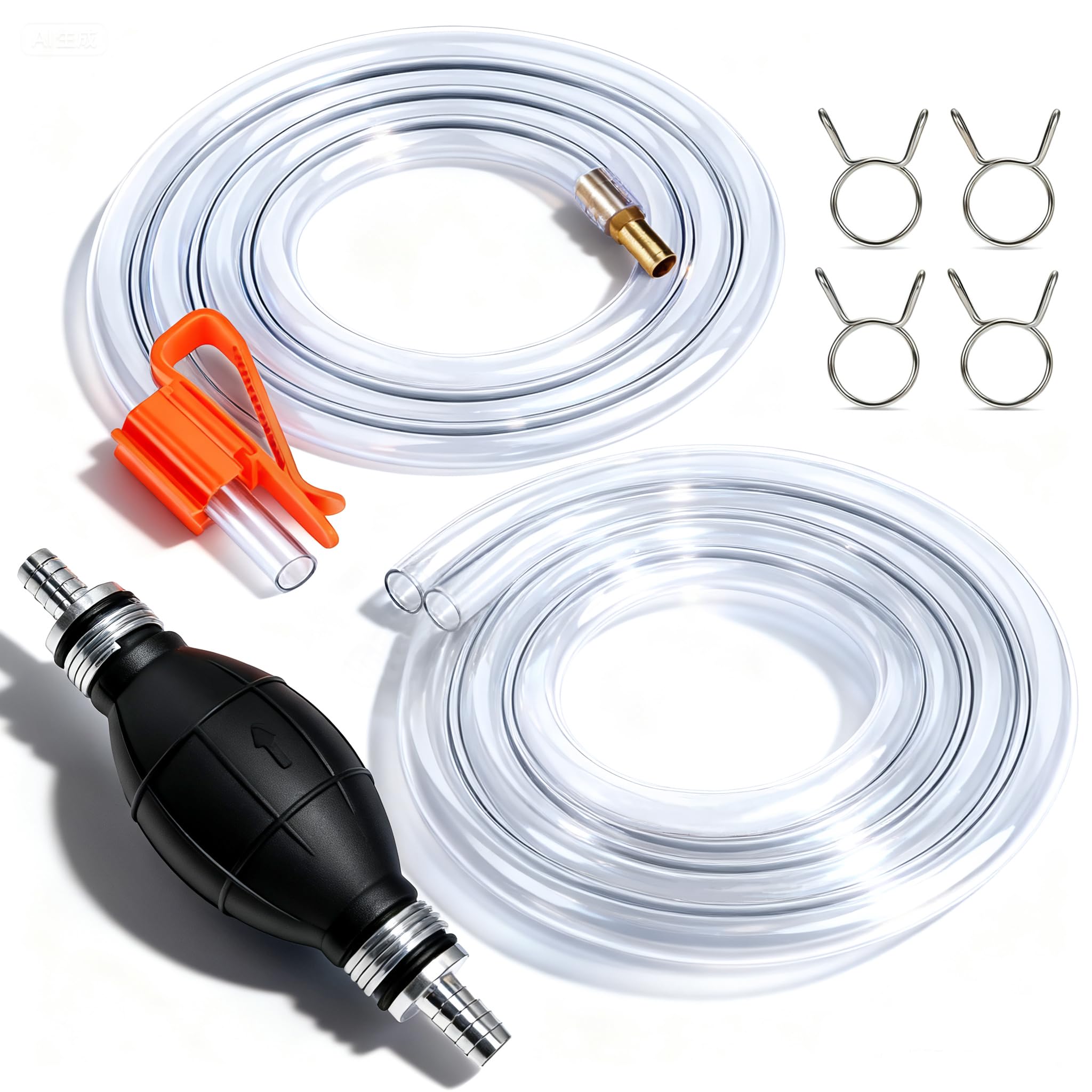 Gasoline Siphon Hose, Gas Oil Water Fuel Transfer Siphon Pump, Portable Widely Use Hand Fuel Pump, Fuel Transfer Pump with PVC Hoses (Pack of 1))