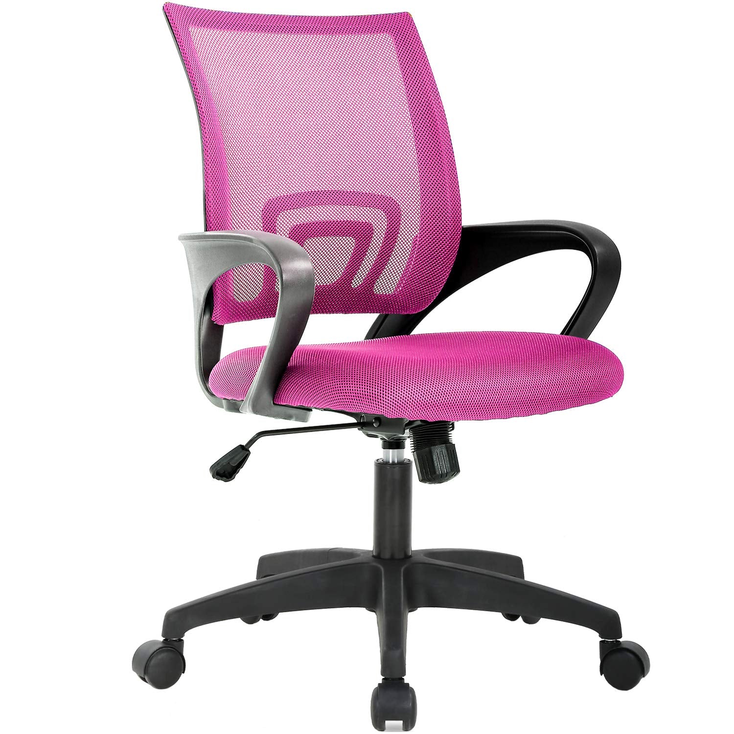 BestOffice | Ergonomic Office Chair | Mid-Back Swivel Desk Chair | Breathable Backrest & Lumbar Support | Adjustable Height | Sponge Seat | Rolling Wheels | Pink | for Adults & Women