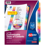 Avery A-Z Tab Dividers for 3 Ring Binders, Customizable Table of Contents, Multicolor Tabs, 1 Set (11125)