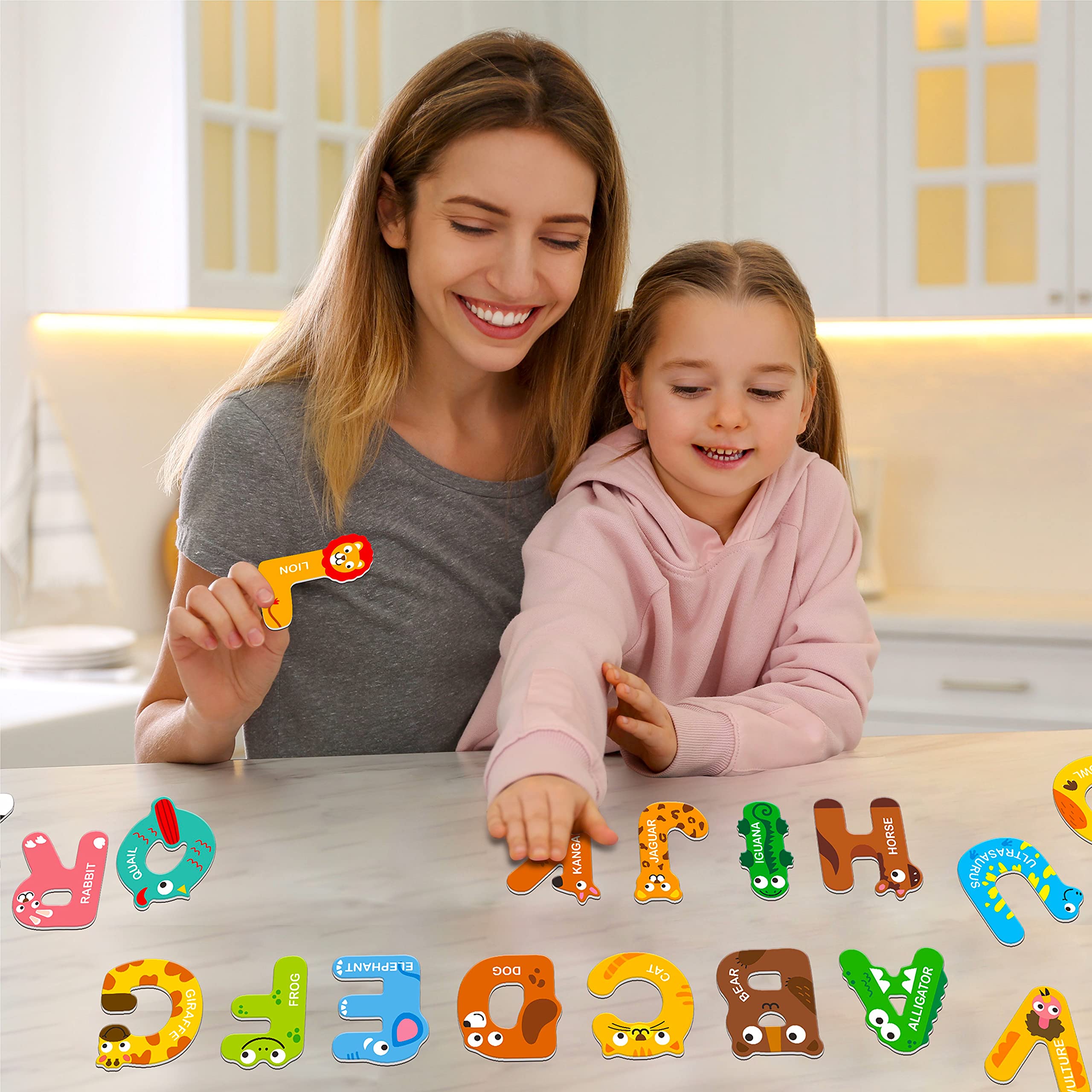 Large Size Magnetic Letters, Cute Animal Alphabet ABC Magnets for Fridge Colorful Uppercase Animals Toys Set Educational Spelling Learning Games for Kids, Toddlers 3 4 5 Years Old