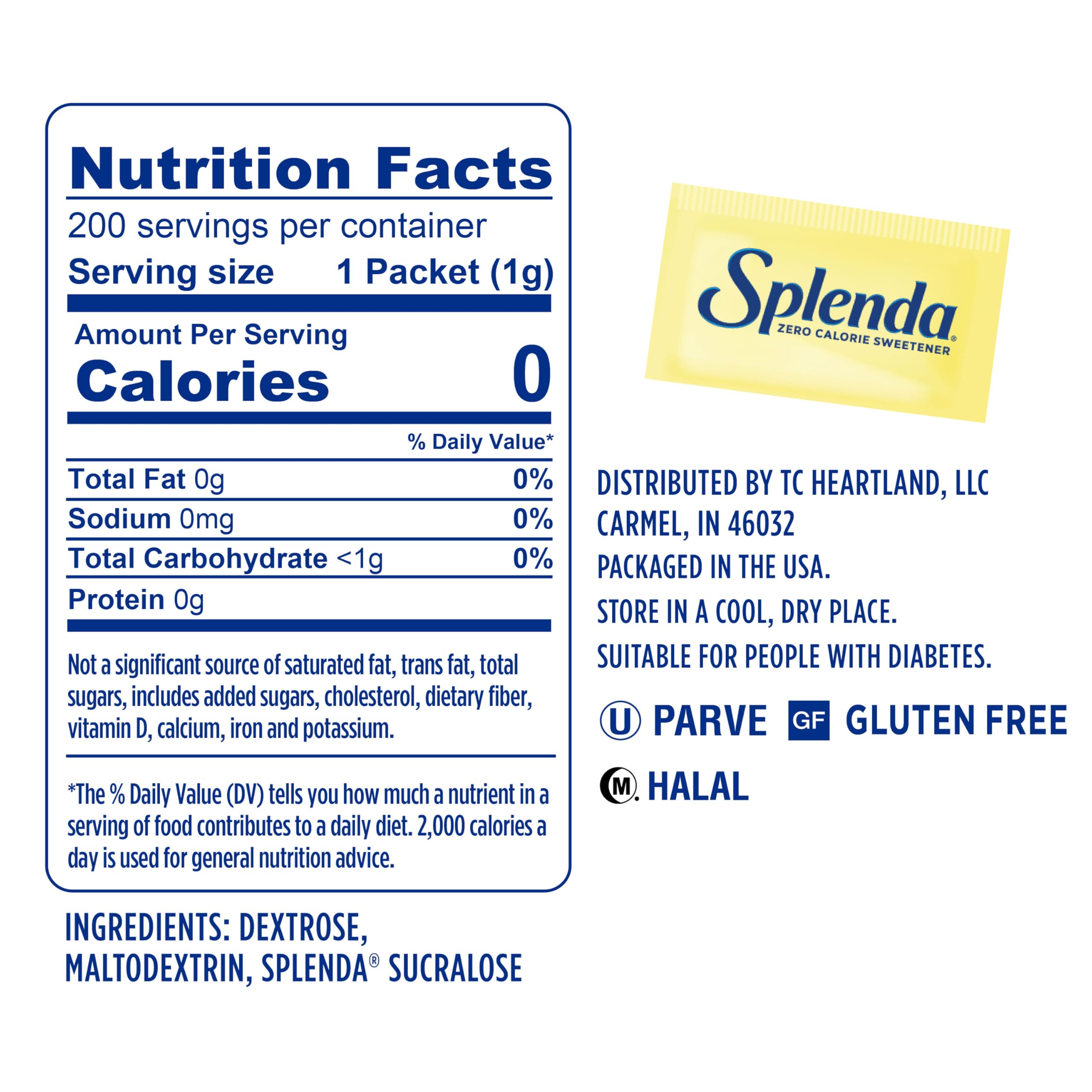SPLENDA Zero Calorie Sweetener, 200 Count Packets
