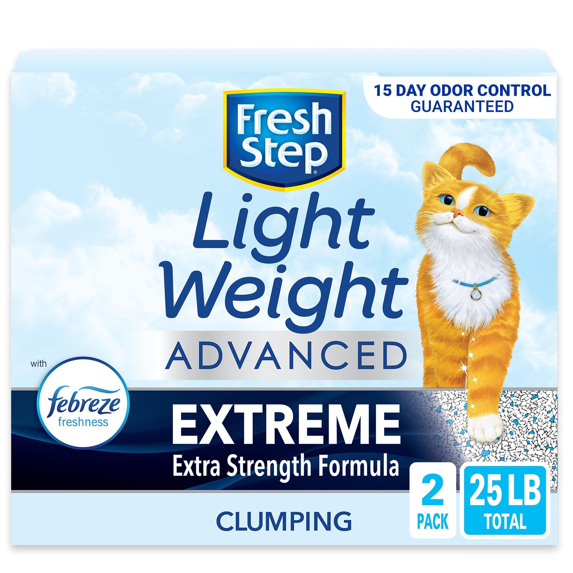 Fresh Step Light Weight Advanced Extreme Cat Litter With Febreze Freshness, Extra Strength Formula Clumping Litter With Guaranteed Odor Control, 25 lbs. (2 x 12.5 lb. Box)
