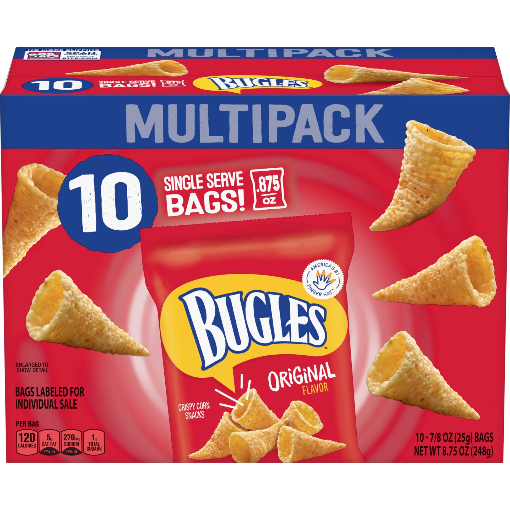 Bugles Original Crispy Corn Snacks, Snack Bags Multipack, 10 Ct, 8.75 oz