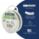 Beadalon 7 Strand Stainless Steel Bead Stringing Wire, 0.015 in / 0.38 mm, Bright, 30 ft / 9.2 m