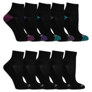Fruit of the Loom Women Everyday Active Sport Ankle Socks (10 Pack), Black Assorted, 8-12