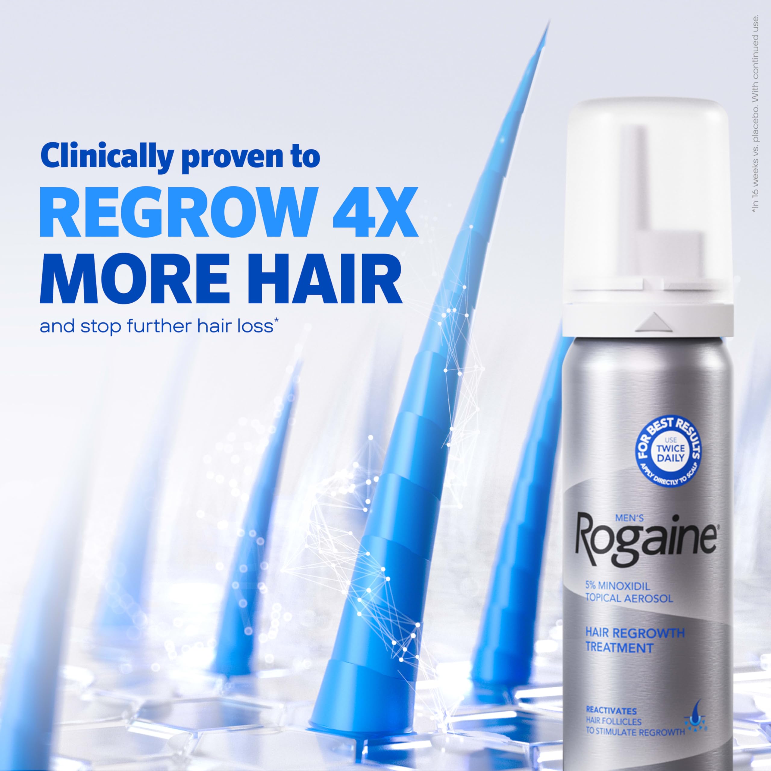 Men's Rogaine 5% Minoxidil for Men Foam, Clinically Proven Regrowth for Thinning Hair, Topical Hair Loss Treatment, Unscented Topical Aerosol, Results in 8-16 Weeks, 3-Month Supply, 3 x 2.11 oz