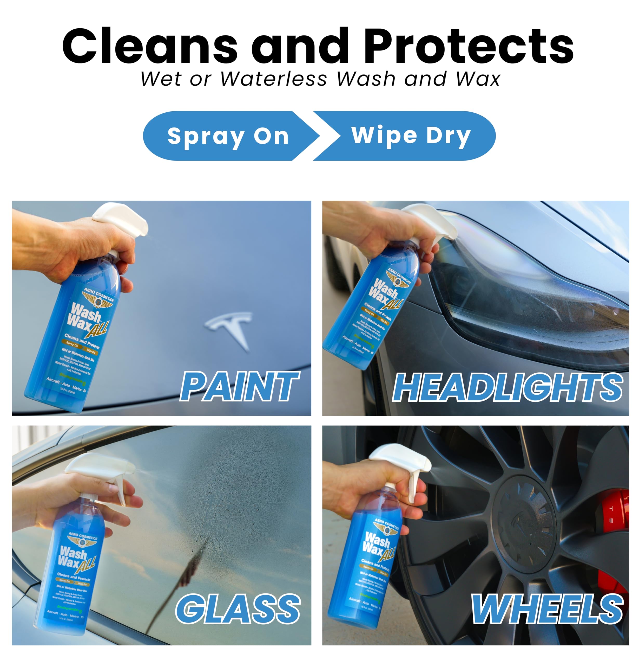 Wet or Waterless Car Wash Wax Kit 128 Fl. oz, UV Protection. Cleans, Protects, and Shines. Aircraft Quality Just Spray On and Wipe Dry Anywhere, Anytime, Home, Office, School, Garage, Parking Lots.