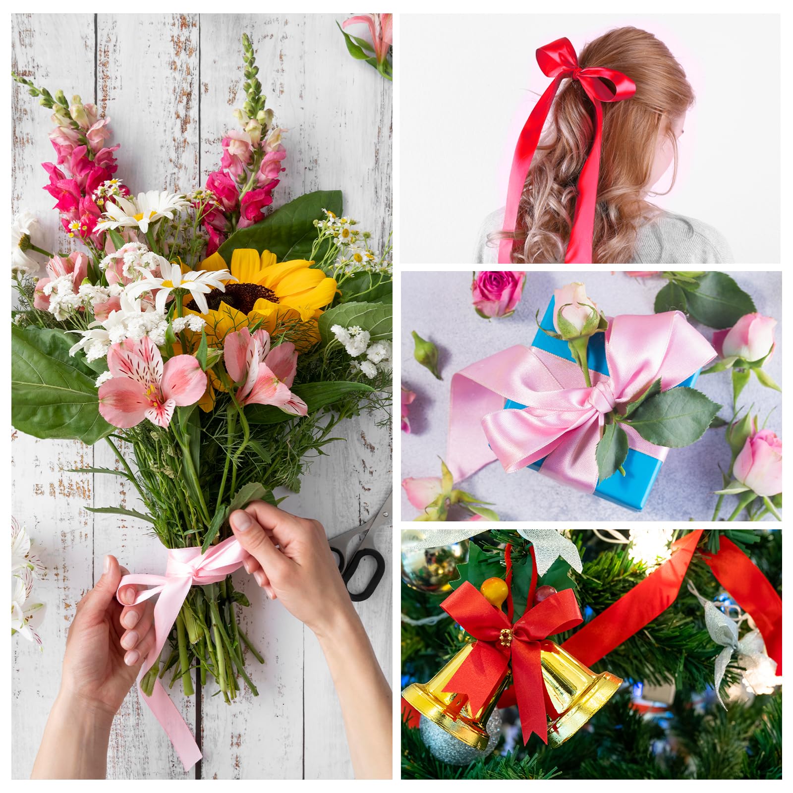 Flezoo 25 Yards Red Satin Ribbon 1 1/2inch, Single Face Polyester Silk Fabric Hair String Ribbon for Craft, Flower Bouquets, Gift Wrapping, Wedding, Bow Making and Valentines Decoration