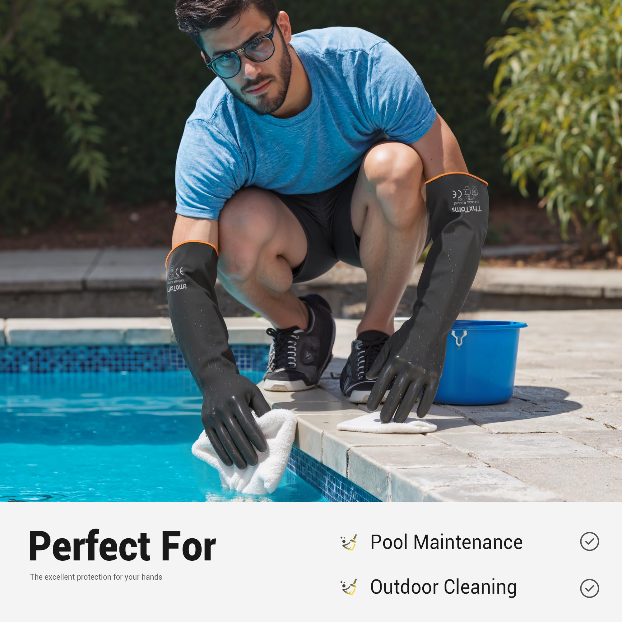 ThxToms Chemical Resistant Gloves,Long Heavy Duty Gloves,Puncture Resistant, Resist Acid,Oil,Alkali, Waterproof for Industrial Cleaning,Gardening,22", 1 Pair