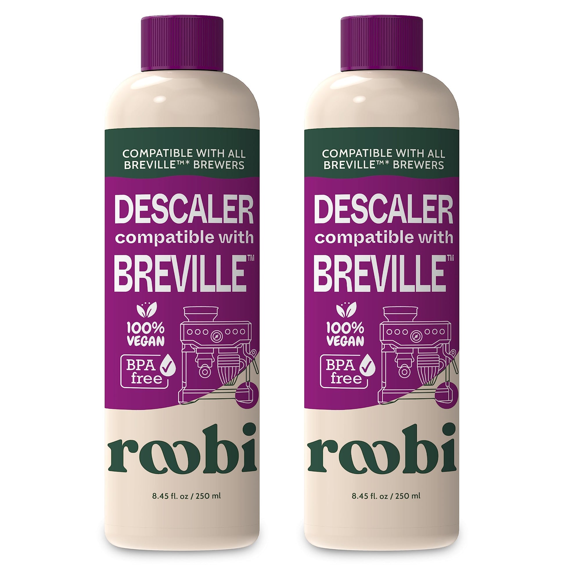Breville Compatible Descaling Solution. Specially Formulated to Clean & Descale your Breville Espresso Machine. 2 Uses per Bottle, 2 Pack. Eco-Friendly Carbon Neutral Descaler Kit.