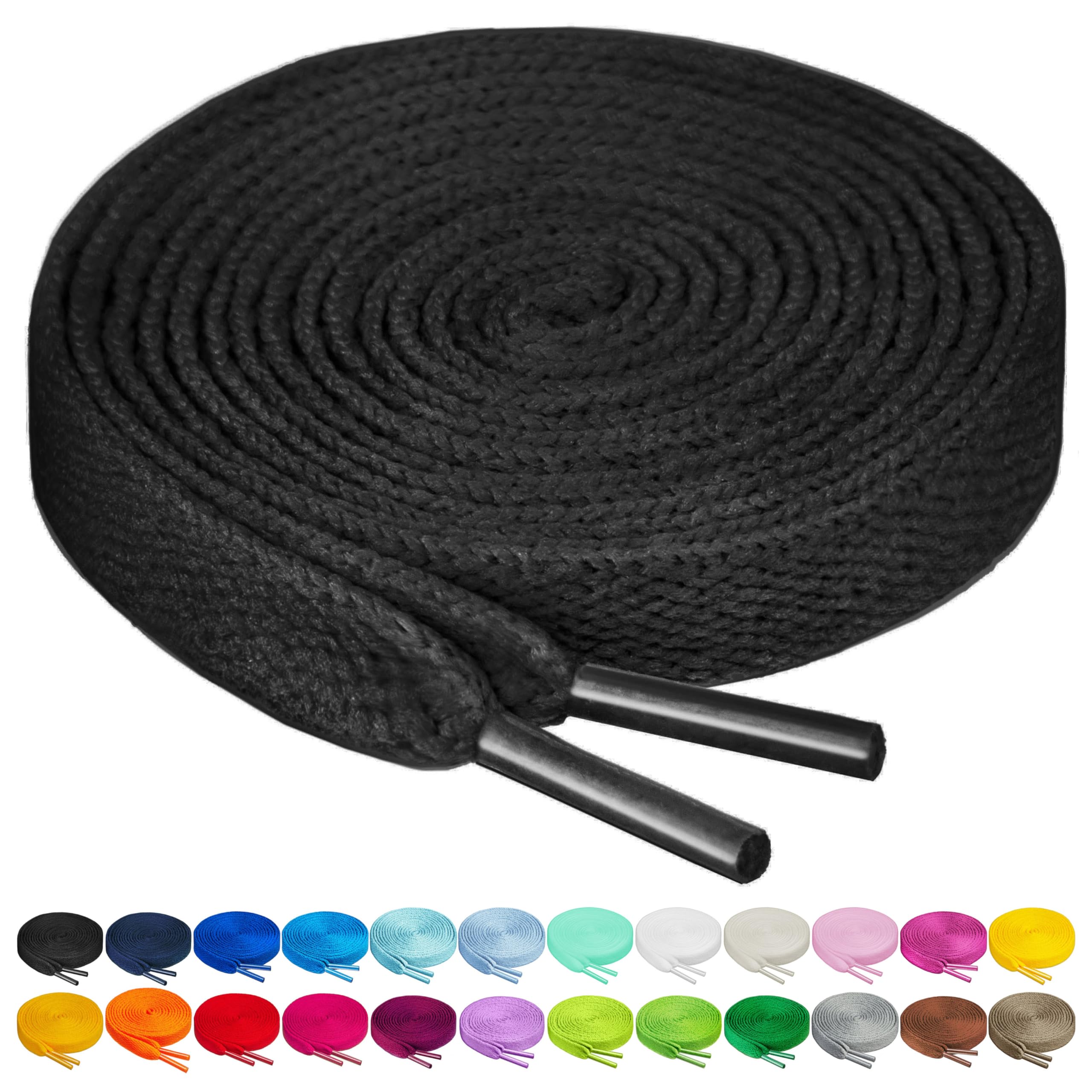 Birch Shoelaces in 27 Colors Flat 5/16" Shoe Laces in 4 Different Lengths (45.5" (115cm), Black)