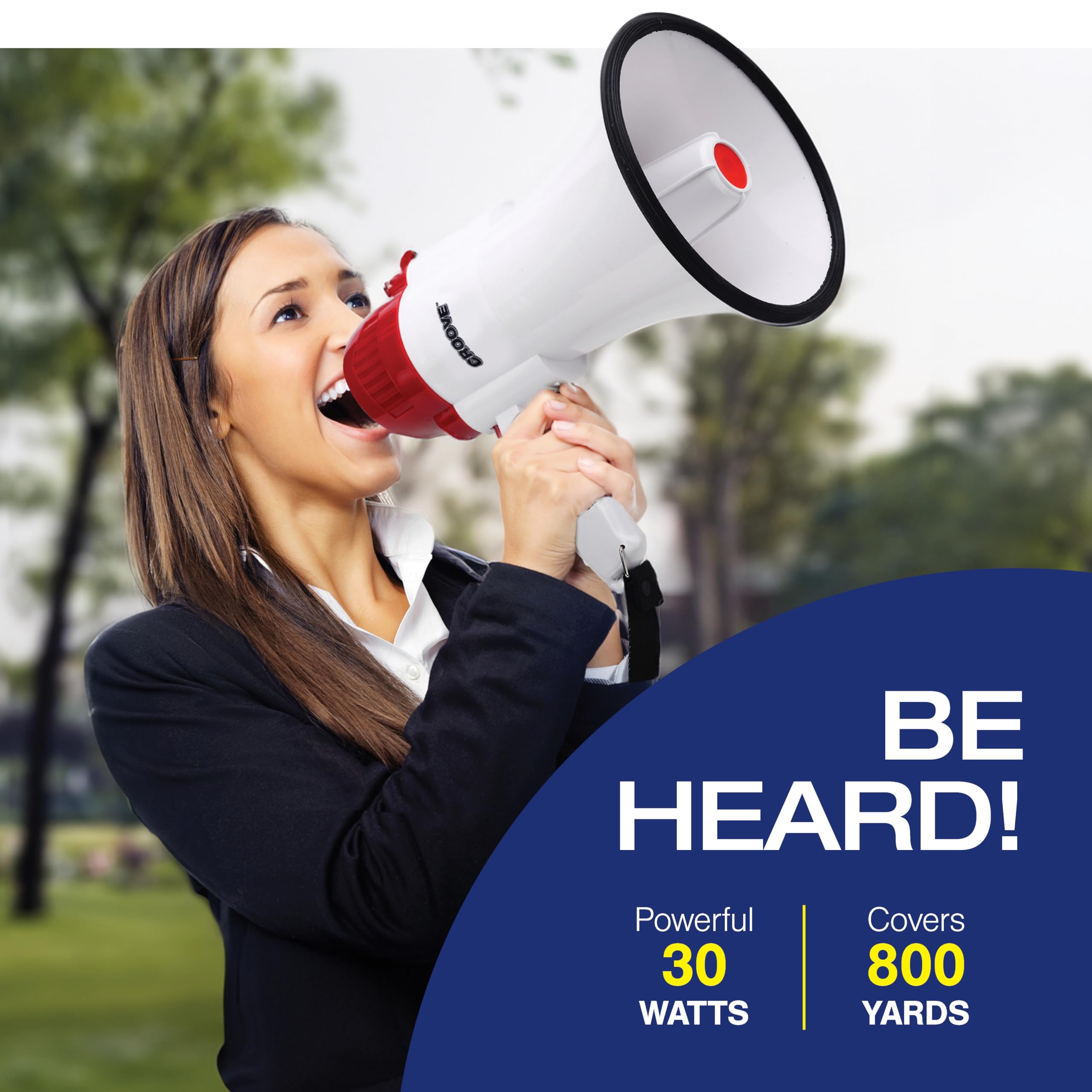 Portable Megaphone Bullhorn Loud Speaker with Siren Music & Volume Control, 30 Watt Lightweight Mini Bull Horn, 800 Yard Voice Range Mega Phone, Cheering Gifts for Adults, Kids Ages 14 15 16+ Year Old