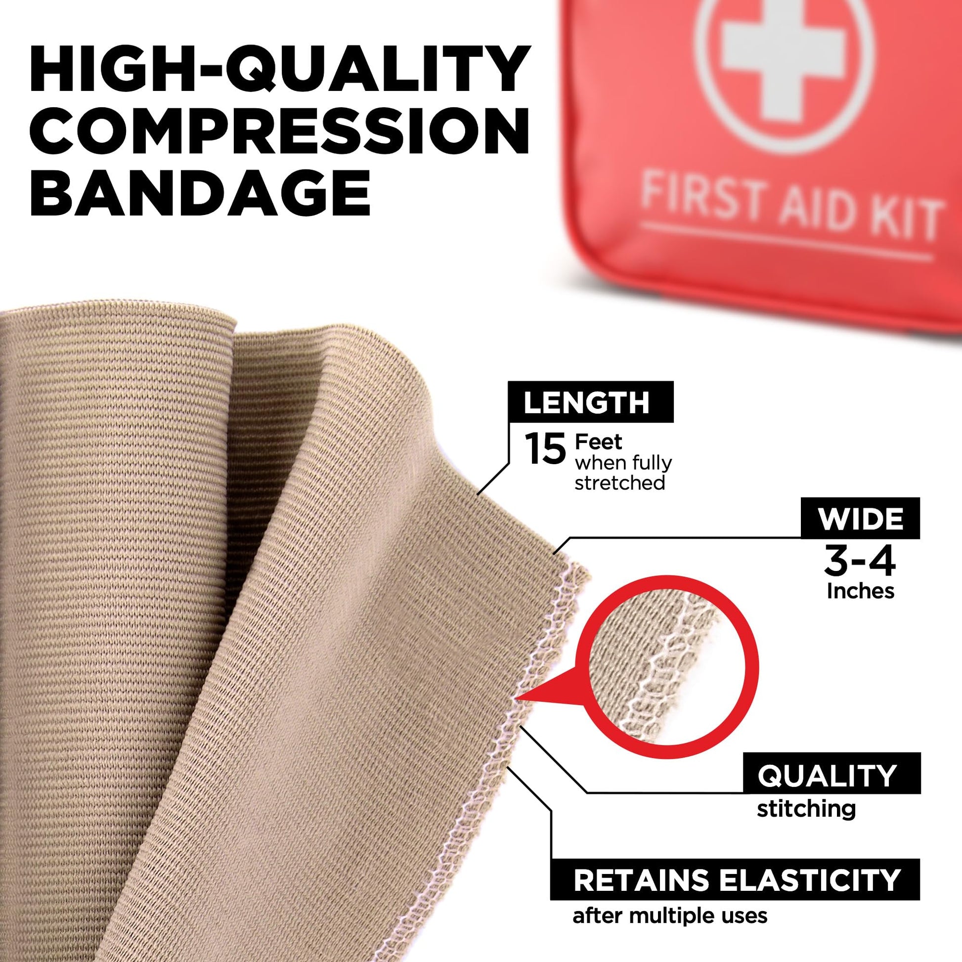 Premium Elastic Bandage Wrap - 4pk (2x3in, 2x4in) + 12 Extra Clips - Strong Compression Bandage Wrap for Wrists, Ankles, Feet and Knees