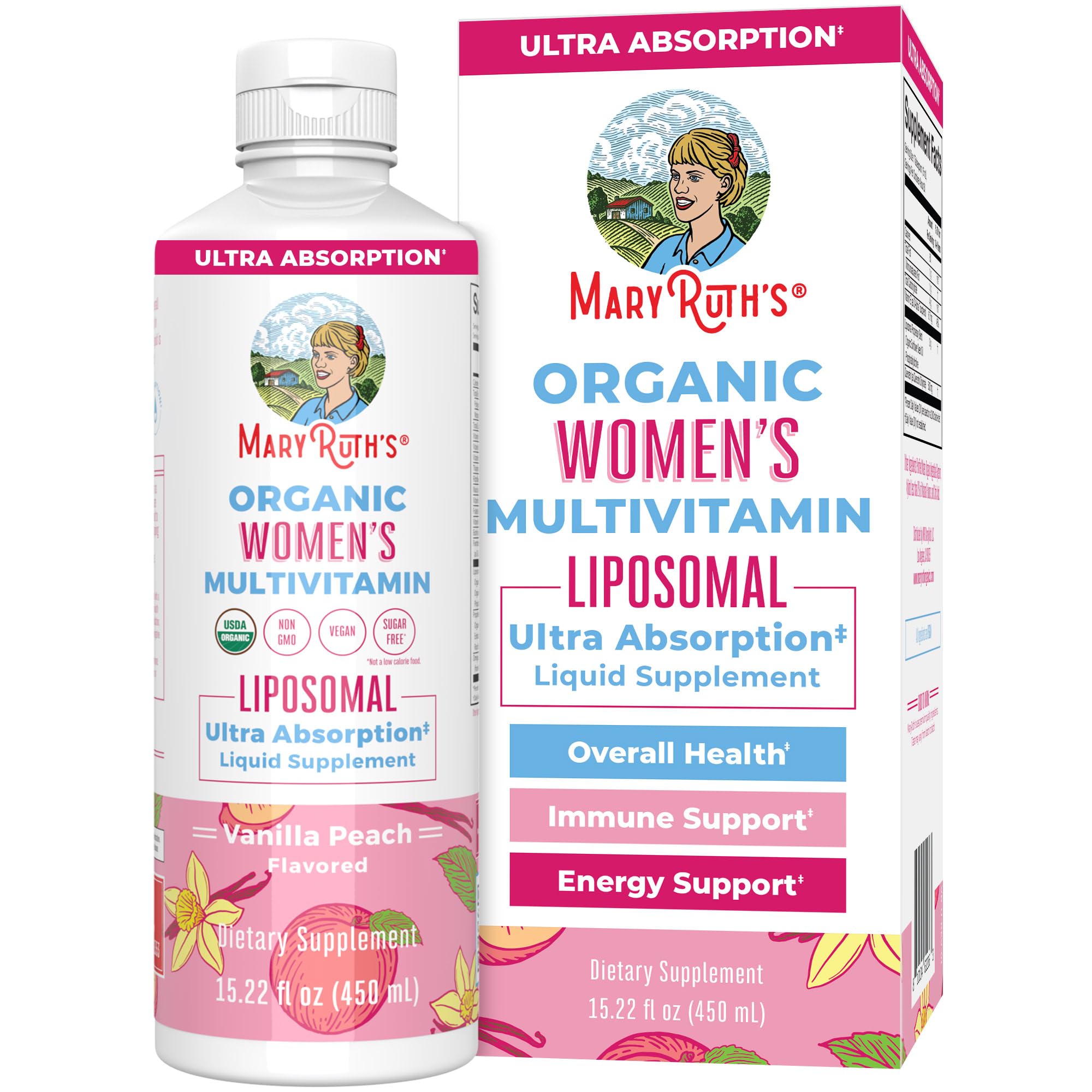 MaryRuth Organics USDA Organic Multivitamin for Women, Sugar Free Womens Multivitamin, Liquid Vitamins for Women, Immune Support Supplement, Ashwagandha, Methylfolate, Vegan, Non-GMO, 15.22 Fl Oz