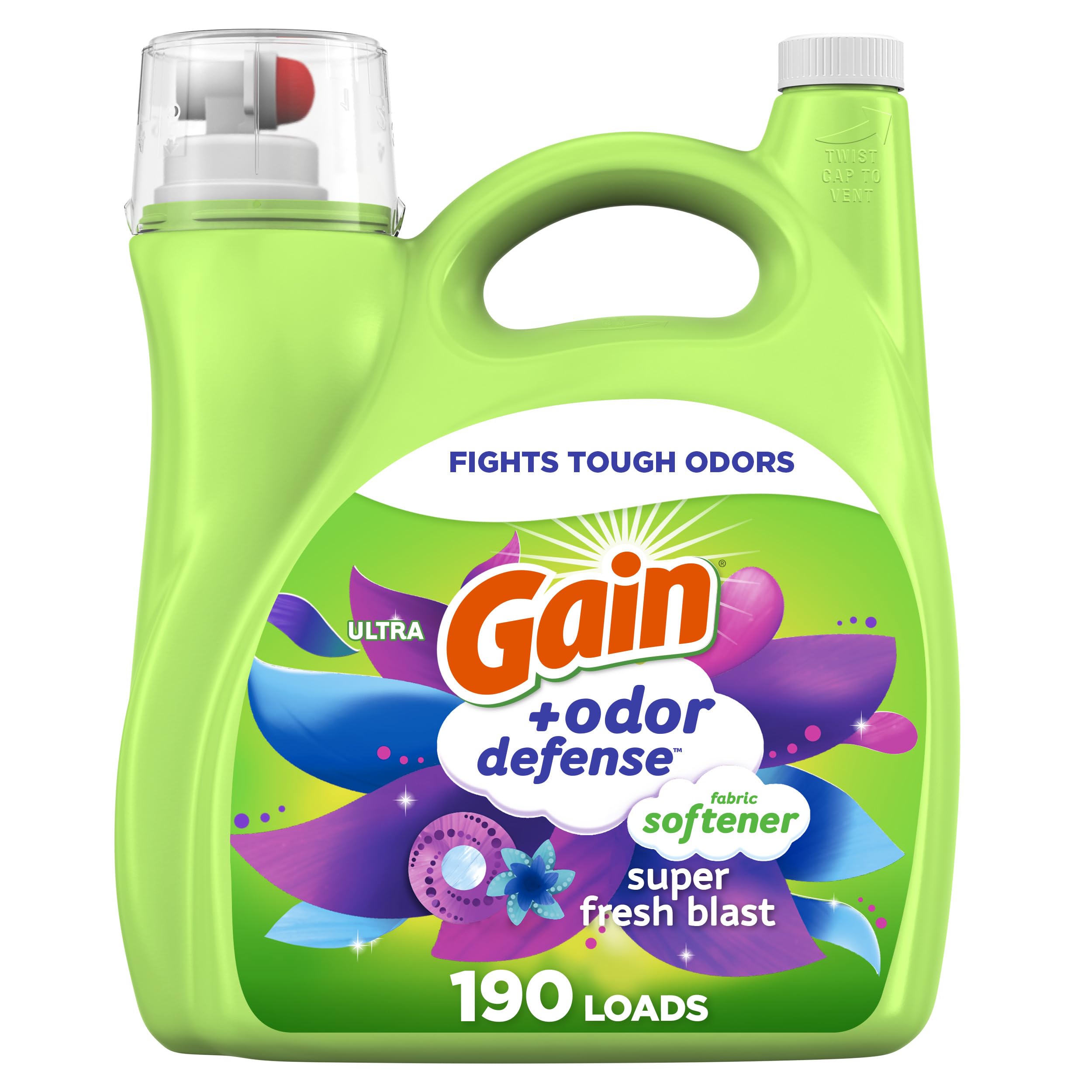 Gain + Odor Defense Liquid Fabric Softener, Super Fresh Blast Scent, 140 oz 190 Loads, HE Compatible