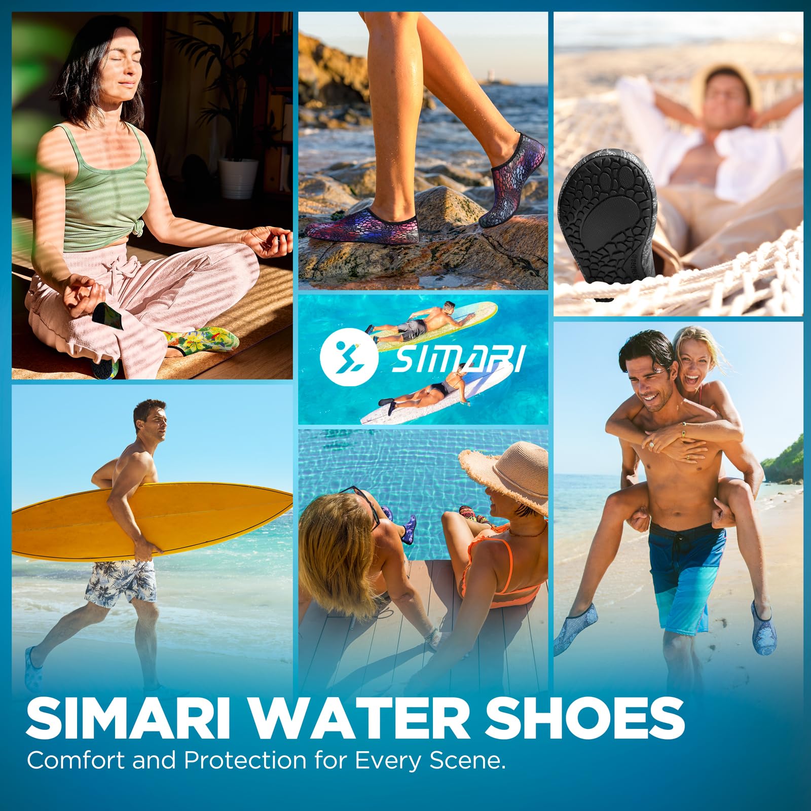 SIMARI Water Shoes for Women Men Swim Aqua Socks Beach Pool Essentials Barefoot Surf River Boat Kayak Sea Yoga Sand Exercise Sport Accessories Breathable Quick-Dry Adult Youth Kid Size SWS001