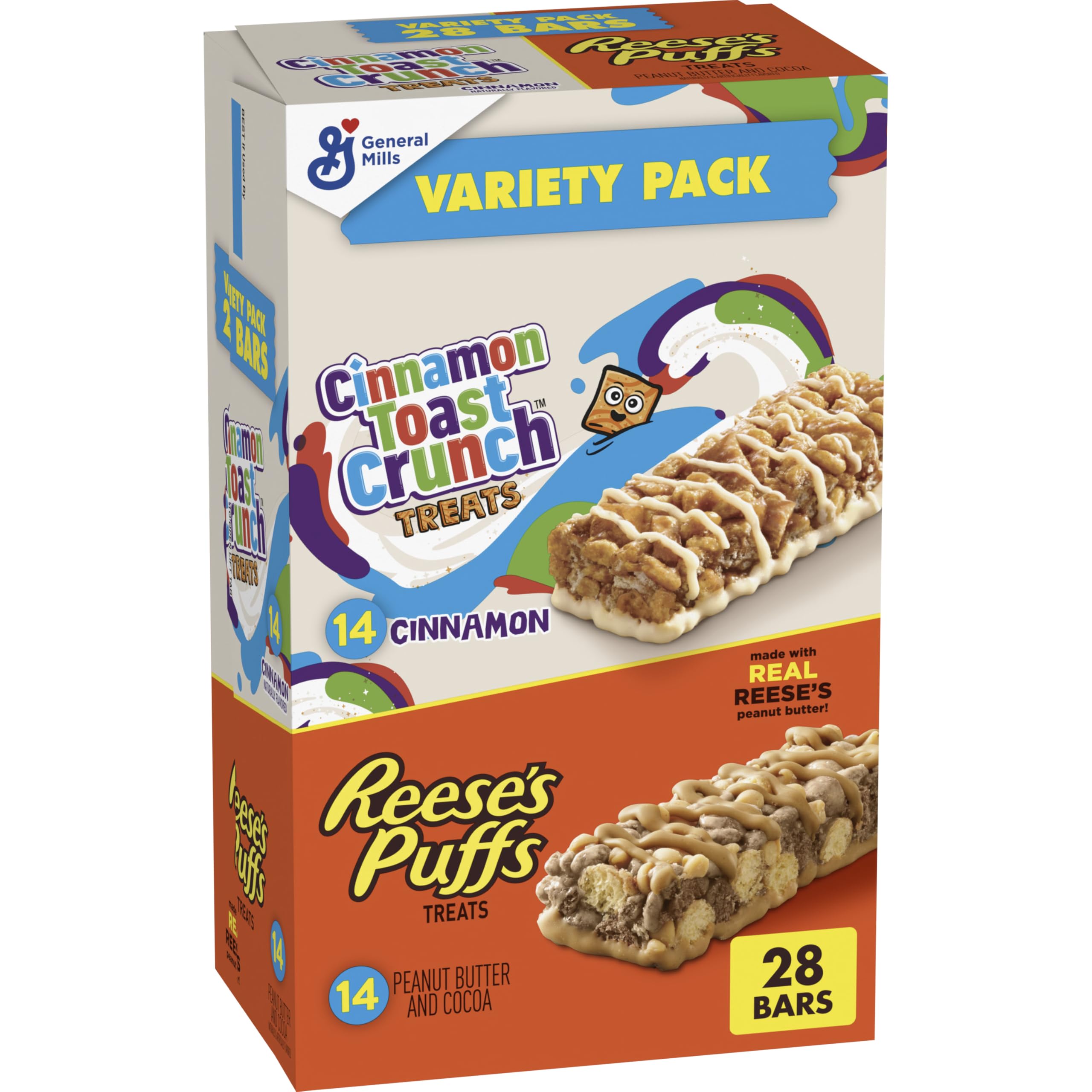 Cinnamon Toast Crunch and REESE'S Puffs Cereal Treat Bars Variety Pack, Snack Bars, 28 Ct, 23.8 oz
