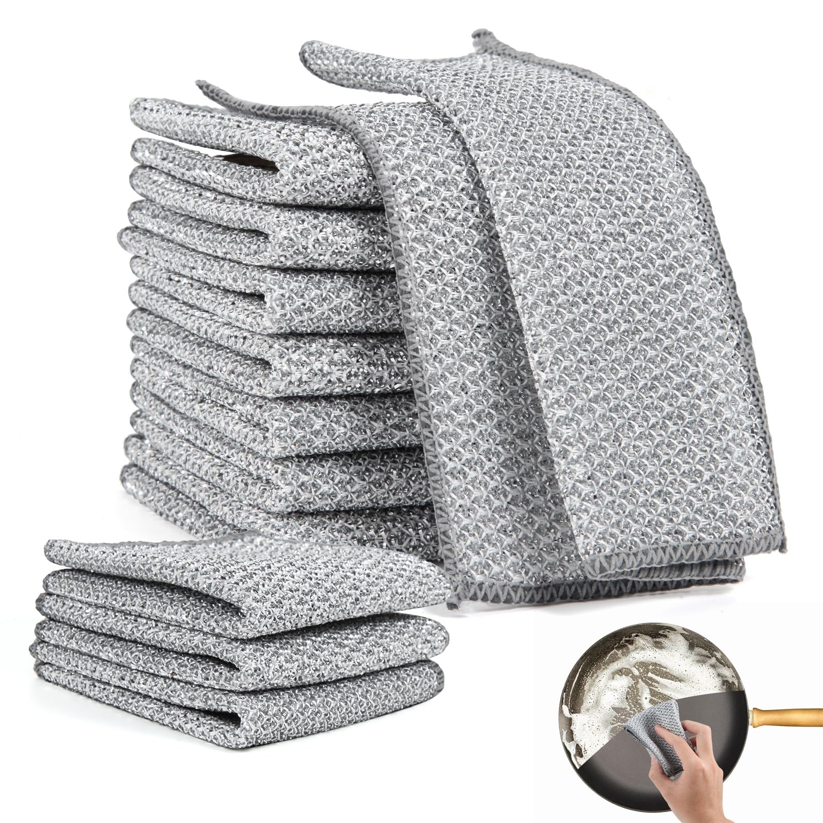 VTMCUI 10 pcs Multipurpose Wire Dishwashing Rag for Wet and Dry Dish, Multifunctional Non-Scratch Scrubbing Pads Kitchen Cleaning Cloths