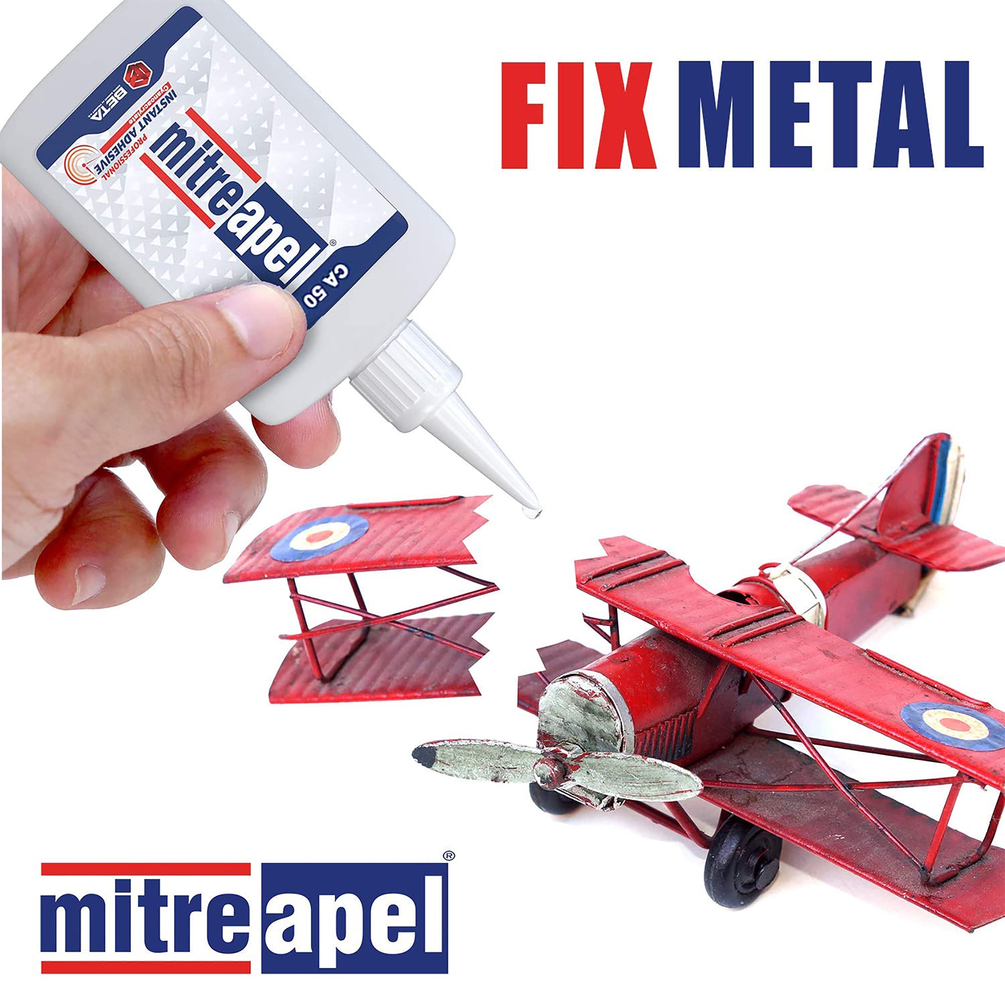 MITREAPEL Ca Glue with Activator (2 x 1.7 oz - 2 x 6.7 fl oz), Cyanoacrylate Super Glue for Plastic, Glass, Leather, Ceramic, Woodworking, DIY, 3D Printing - Instant Bond - 2 Pack