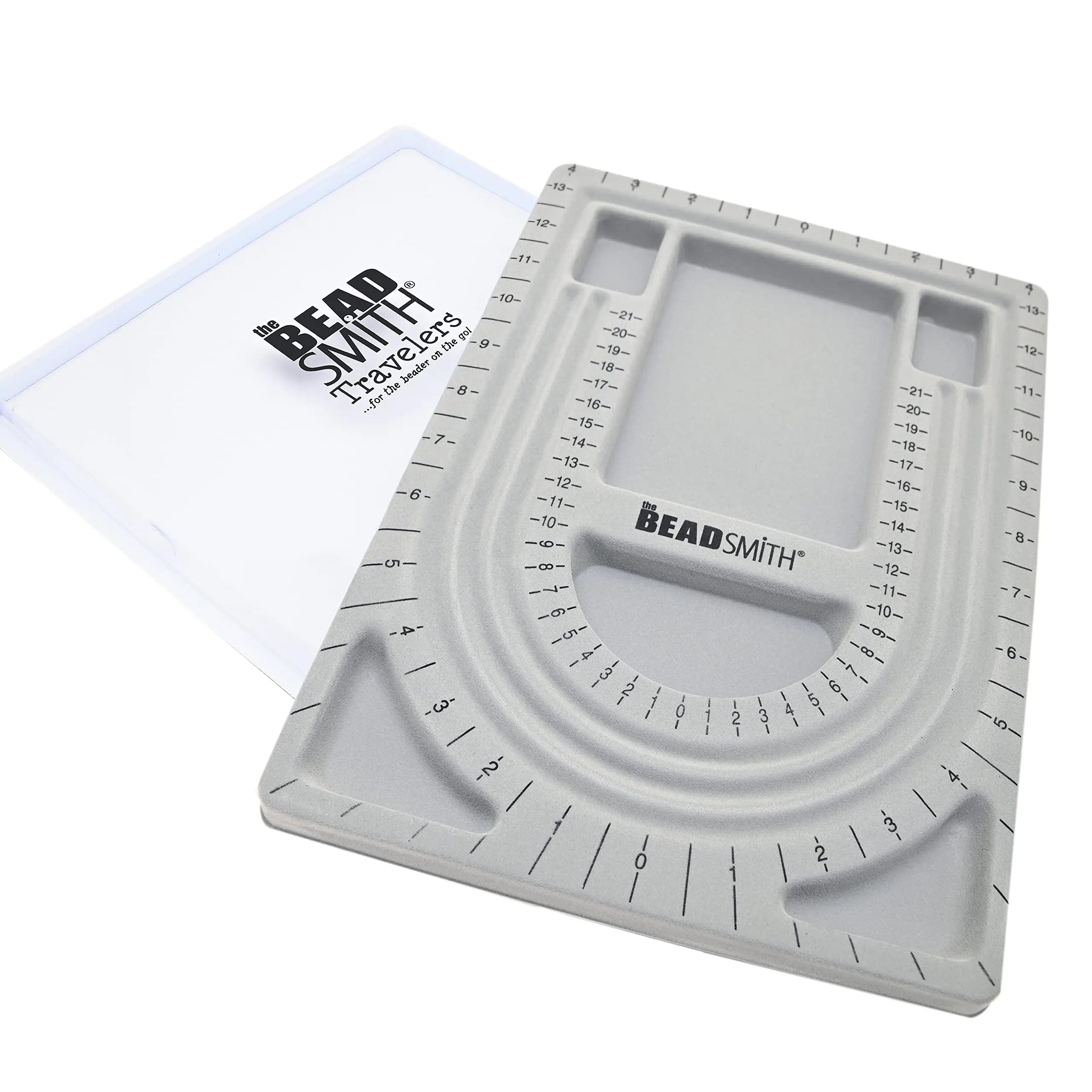 The Beadsmith Bead Board with Cover, Grey Flocked, 3 U-Shaped Channels, 6 Recessed Compartments,13.25H x 9.75L inches, Design Boards for Creating Bracelets, Necklaces and Other Jewelry