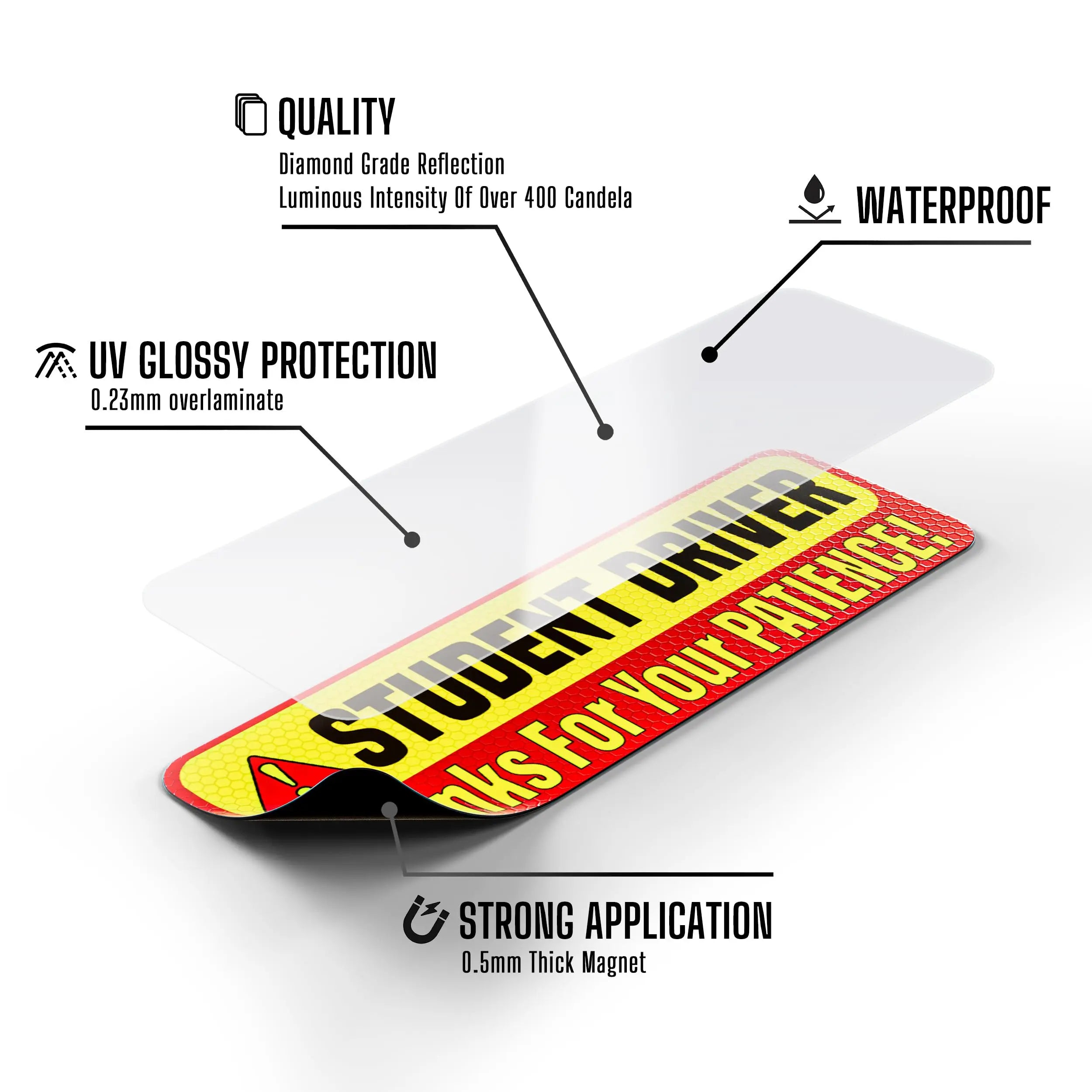 Student Driver Magnet for Car - Extra Strong Hold - 9.72" by 3.24" - 3 Pack - Essential Magnetic New Driver Sticker Signs - Remind Others to Please Be Patient - Bright & Reflective Sign for Rookies