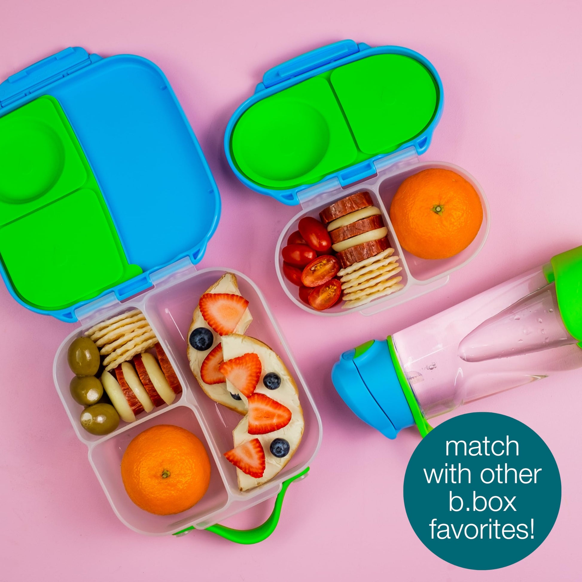 b.box Snack Box for Kids & Toddlers: 2 Compartment Snack Containers, Mini Bento Box, Lunch Box. Leak Proof, BPA free, Dishwasher safe. School Supplies. Ages 4 months+ (Ocean Breeze, 12oz capacity)