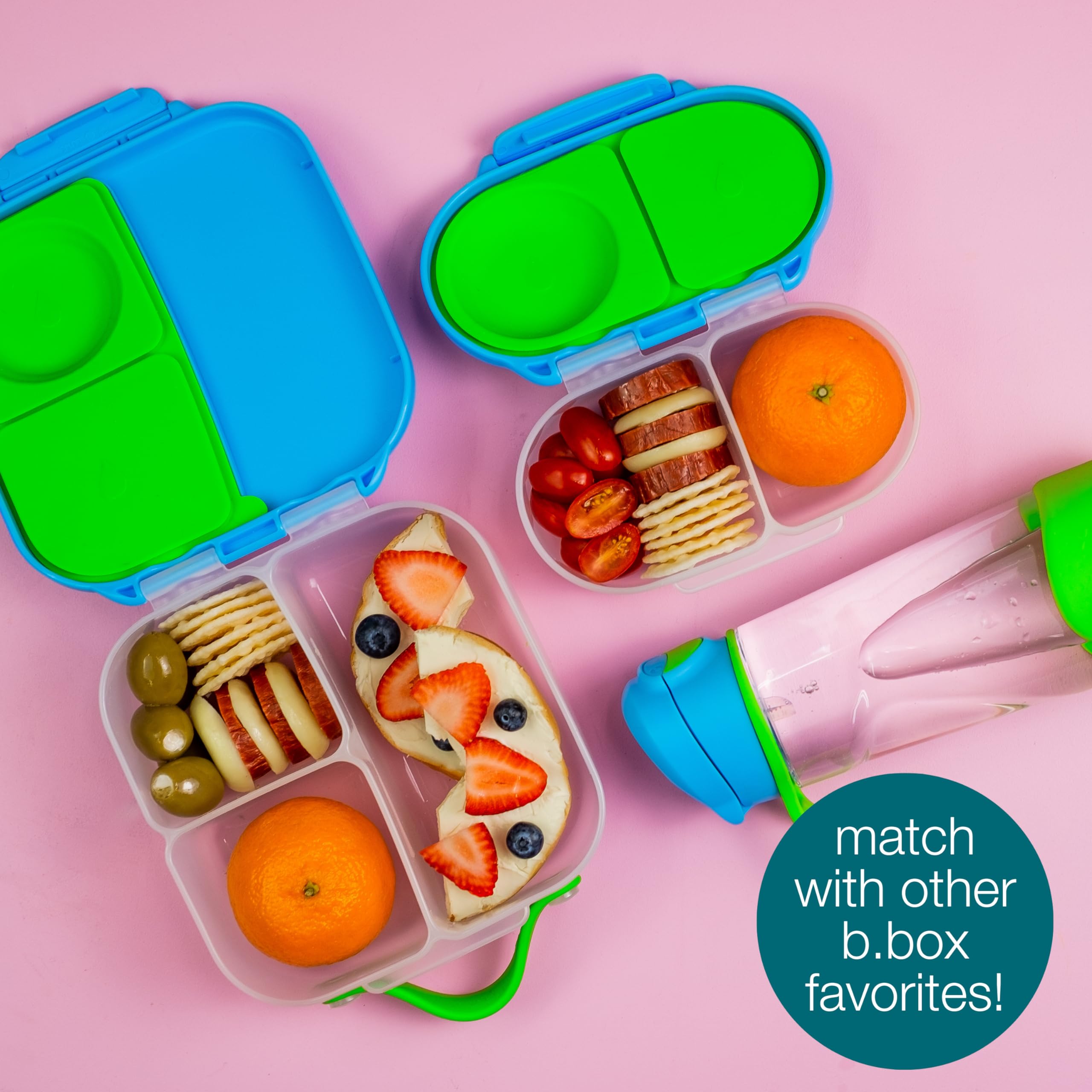 b.box Snack Box for Kids & Toddlers: 2 Compartment Snack Containers, Mini Bento Box, Lunch Box. Leak Proof, BPA free, Dishwasher safe. School Supplies. Ages 4 months+ (Ocean Breeze, 12oz capacity)