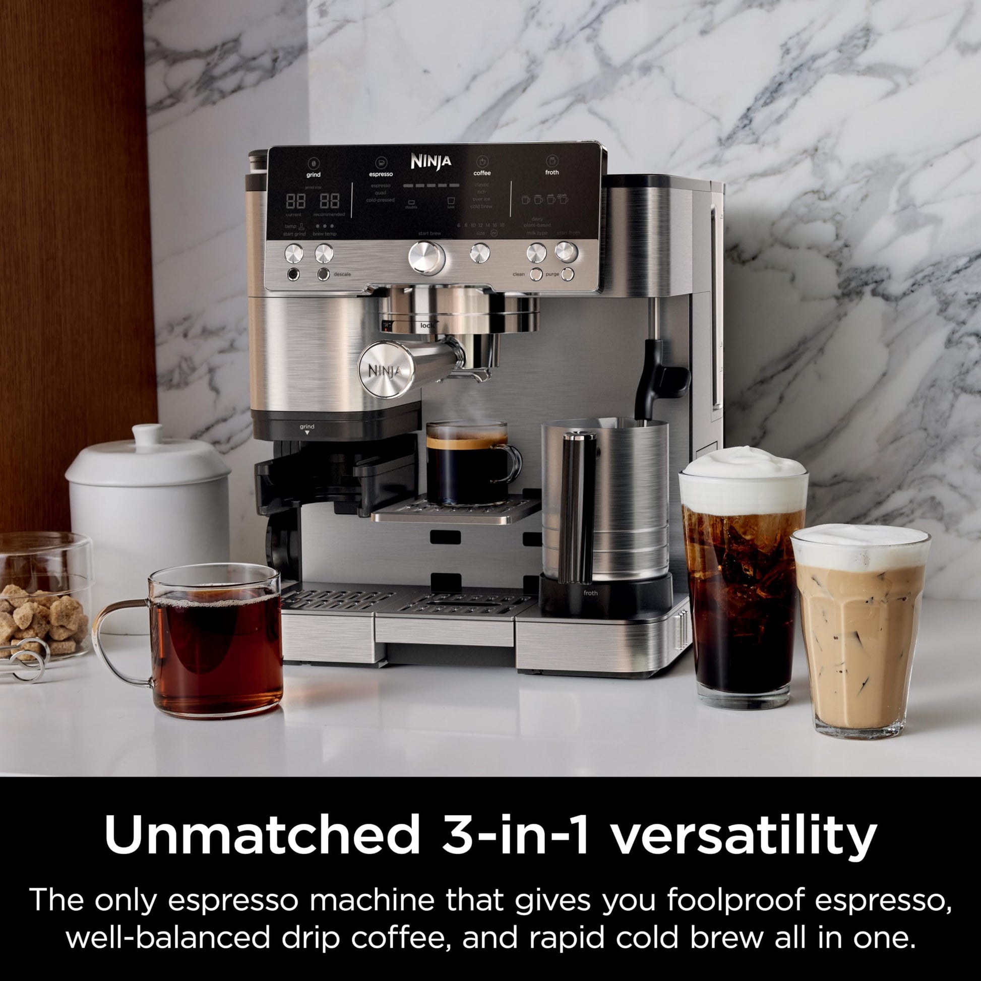 Ninja | Espresso Machine and Drip Coffee Maker| Luxe Café Premier Series | Integrated Coffee Grinder, Milk Frother, Assisted Tamper & Built-In Espresso Accessory Storage | Stainless Steel | ES601
