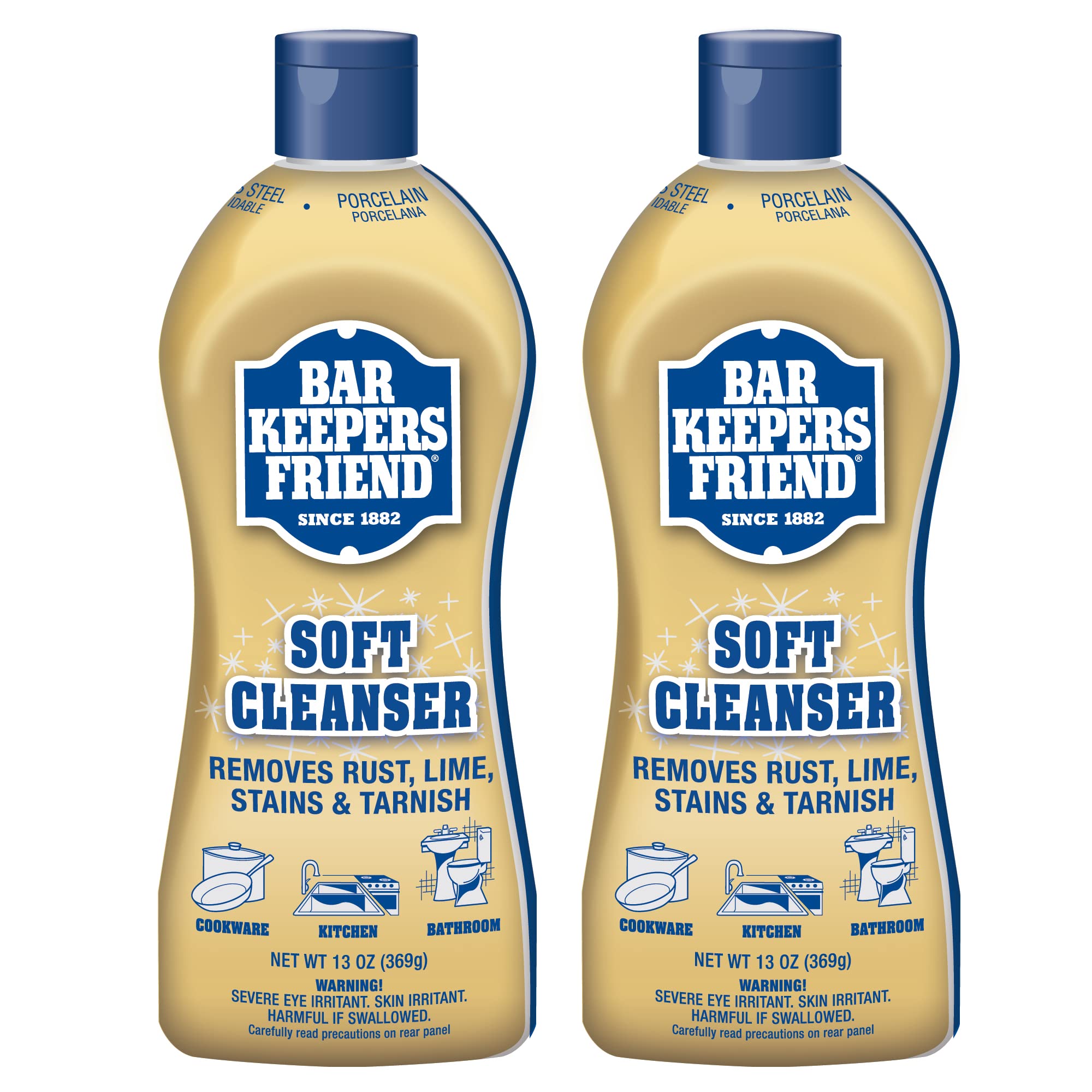 Bar Keepers Friend Soft Cleanser Liquid (2 x 13 Ounce) Multipurpose Cleaner & Rust Stain Remover for Stainless Steel, Porcelain, Ceramic Tile & More