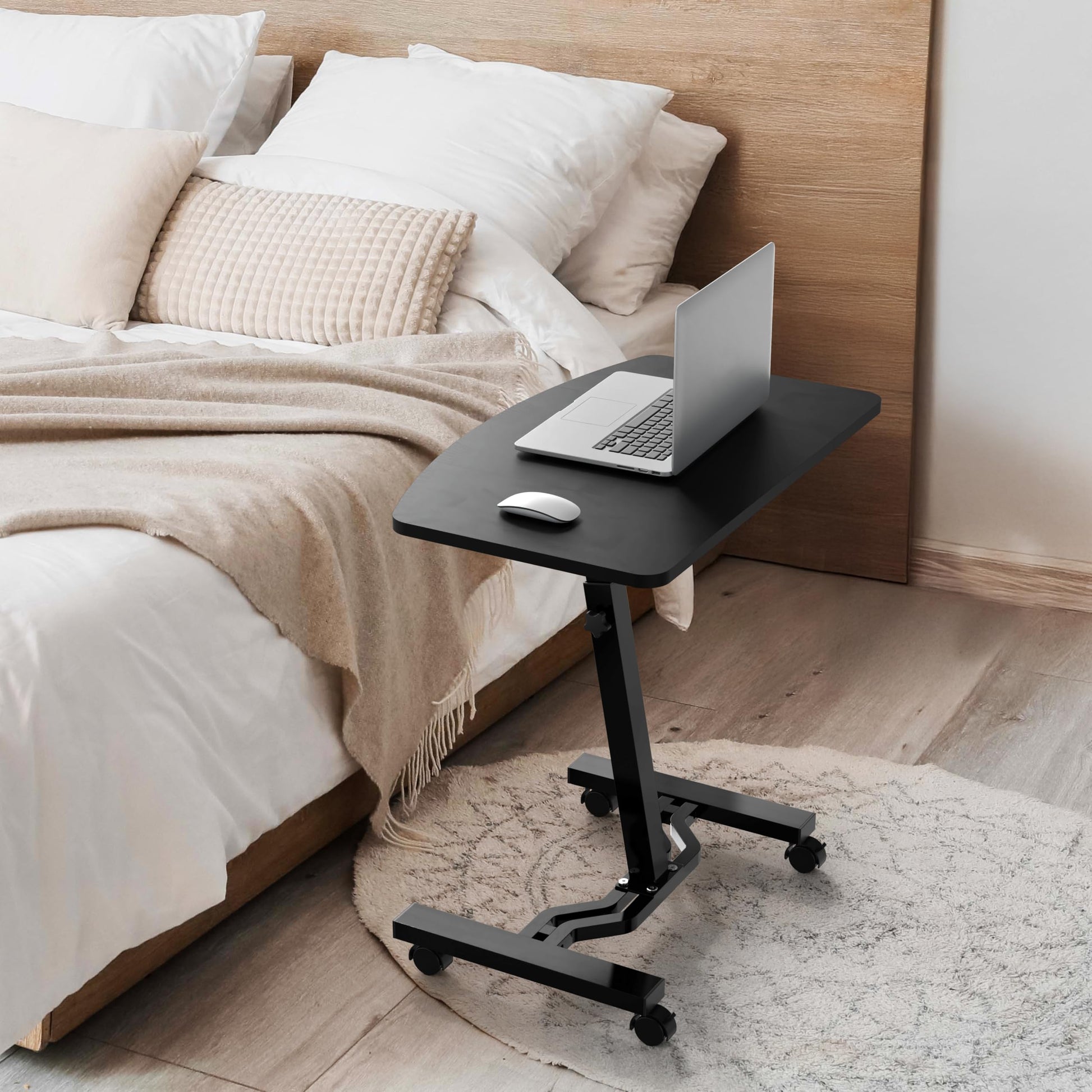 SHW Mobile Height Adjustable Laptop Rolling Cart with Height Adjustment from 28" to 33", Black