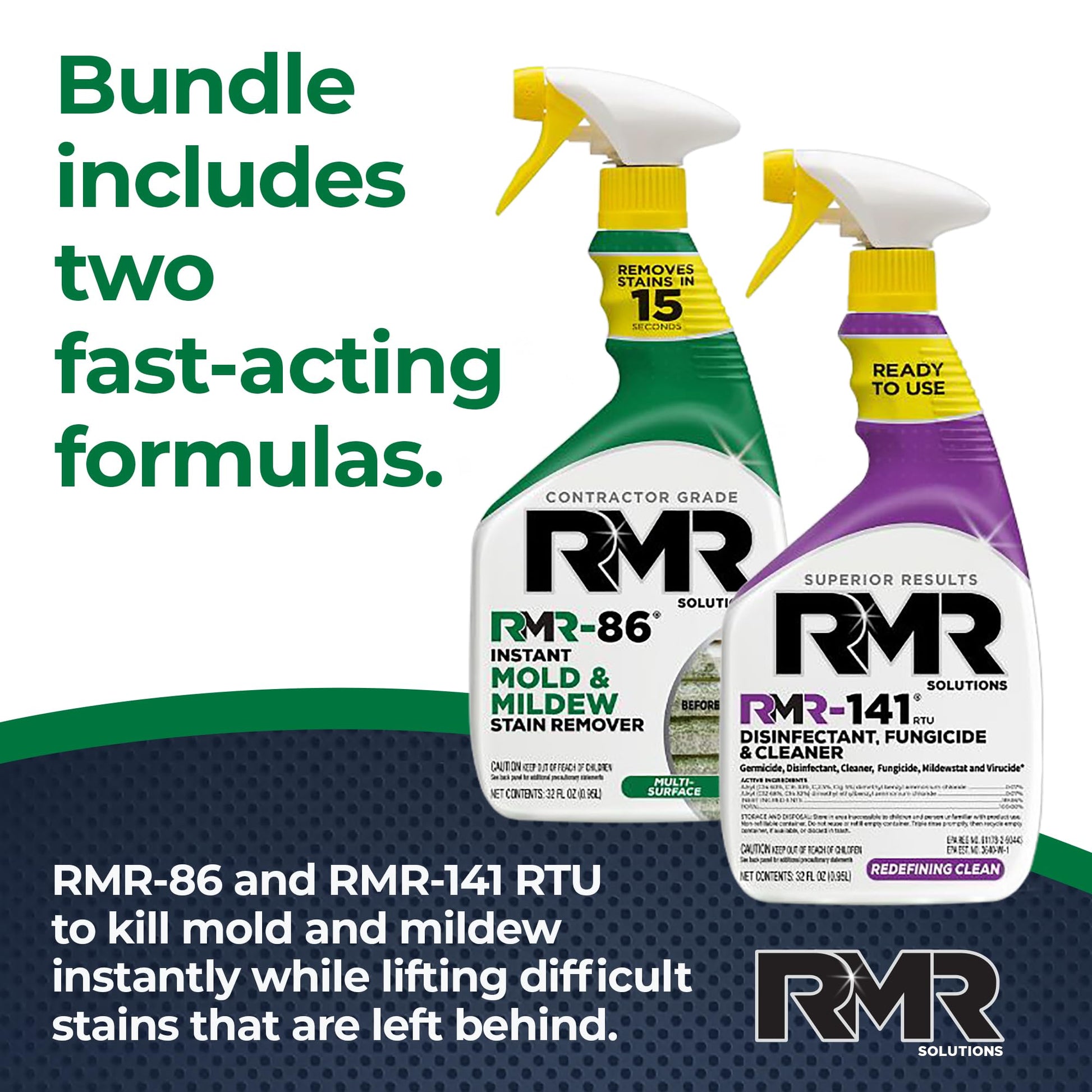 RMR Brands DIY Mold Remover Bundle - Complete Mold Killer & Stain Remover Bundle - Mold and Mildew Prevention Kit, Disinfectant Spray, Includes 2-32 Ounce Bottles