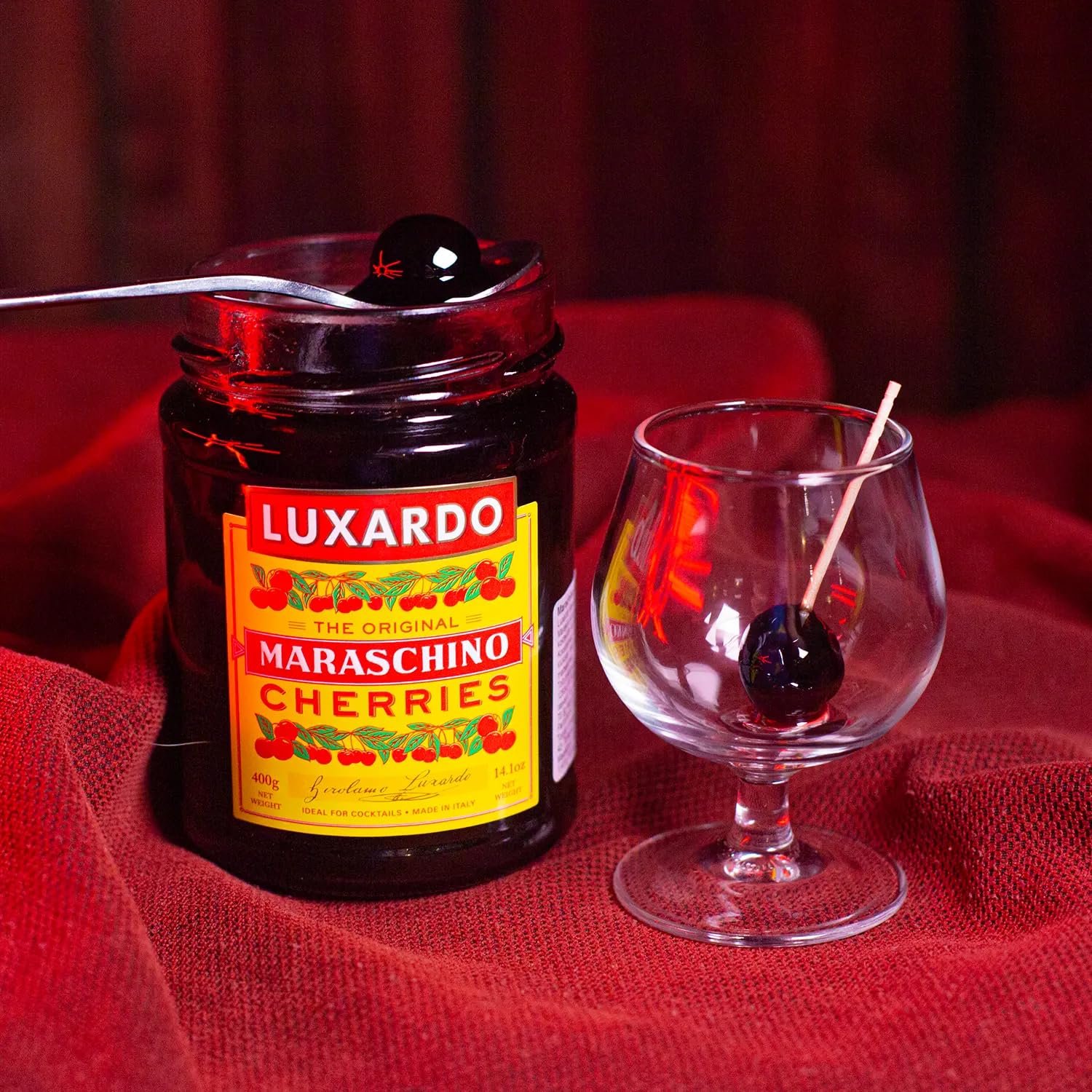 Luxardo The Original Maraschino Cherries | Gourmet Italian Maraschino Cherries | Ideal for Cocktails and Desserts, 400g Jar